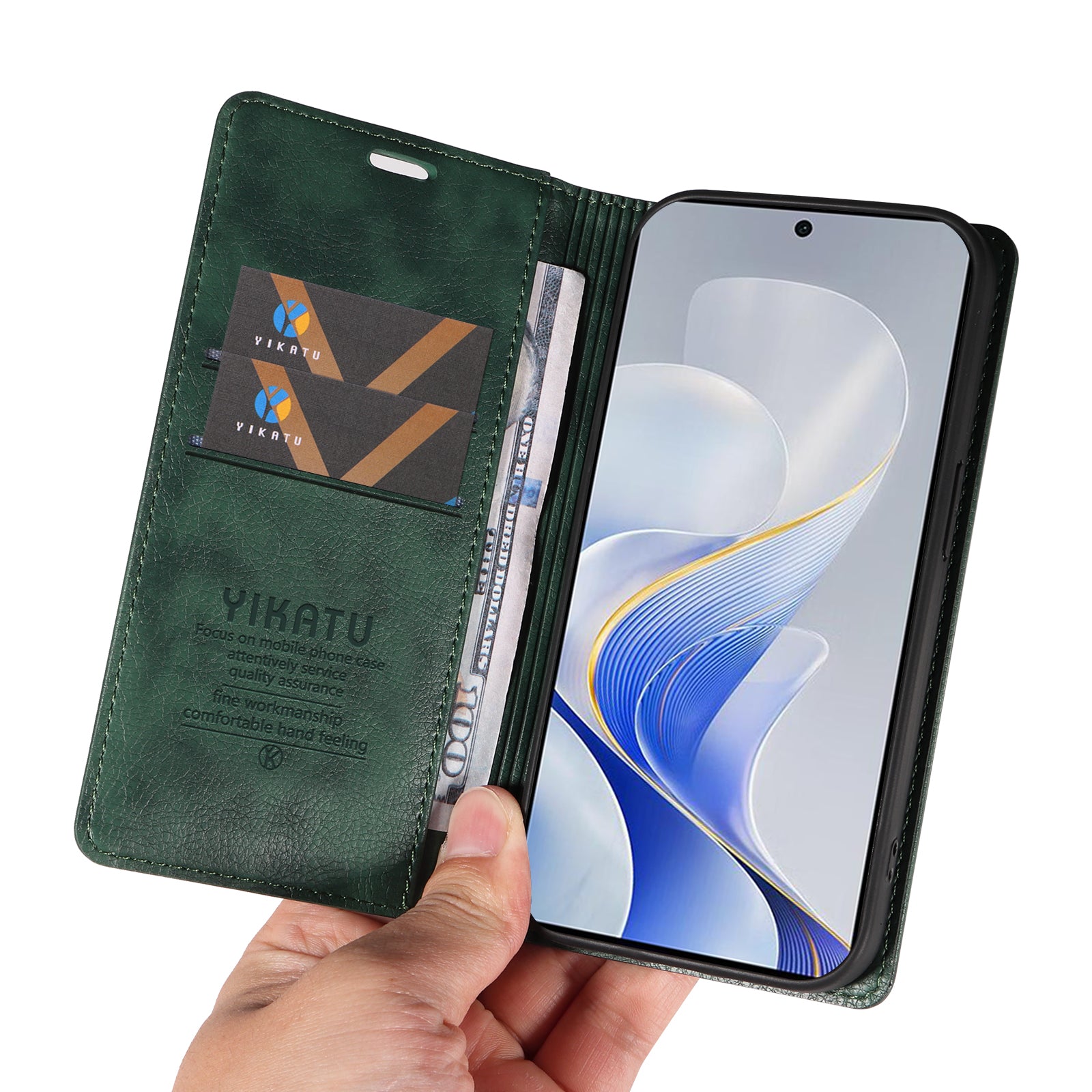 YIKATU YK-006 For vivo S19 5G / V40 5G Wallet Case Litchi Texture Leather Phone Cover - Green