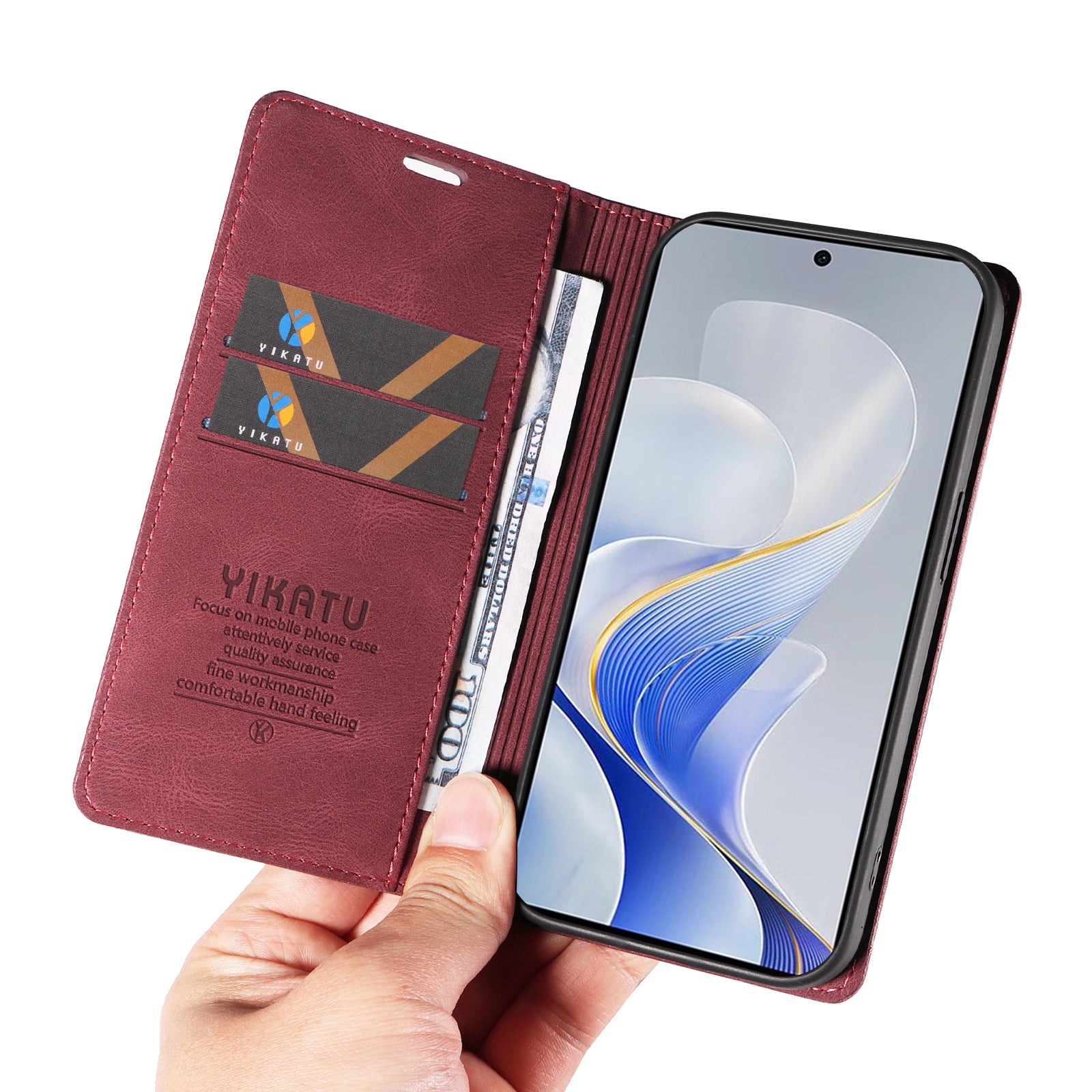 YIKATU YK-004 For vivo S19 5G / V40 5G Case Skin-Touch PU Leather Phone Cover - Wine Red