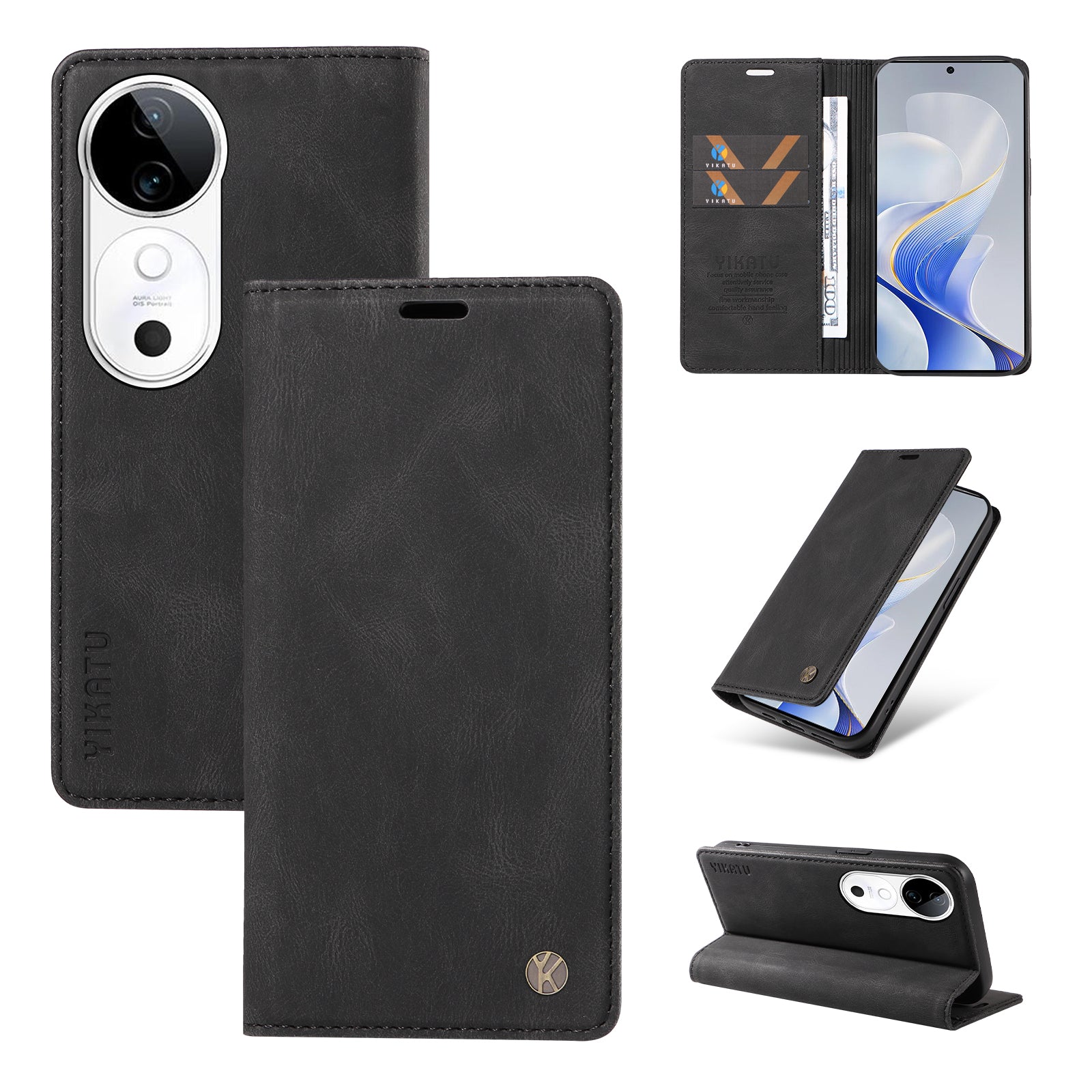 YIKATU YK-004 For vivo S19 5G / V40 5G Case Skin-touch PU Leather Phone Cover - Black