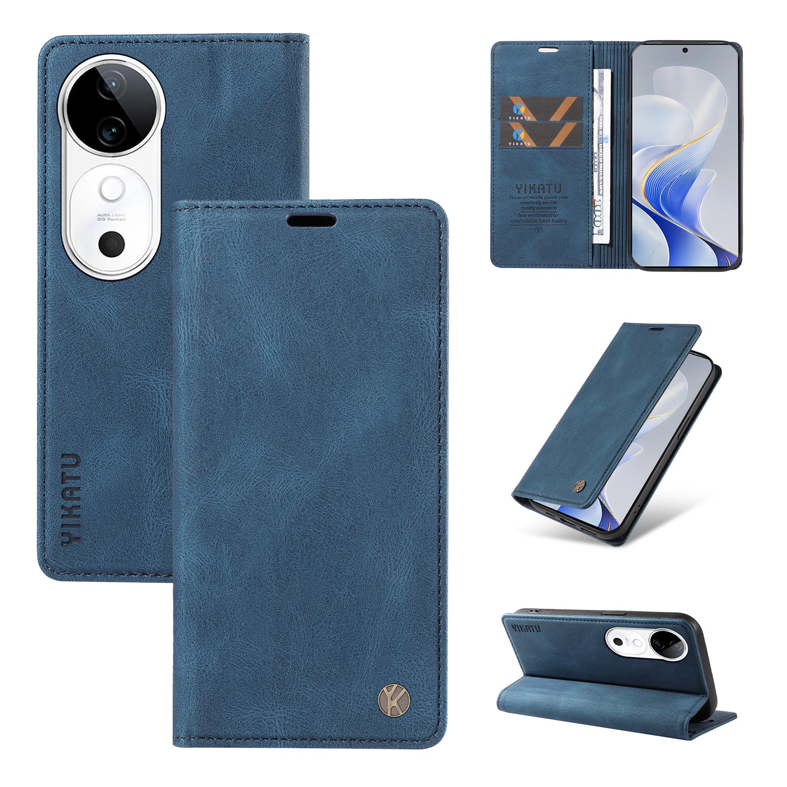 YIKATU YK-004 For vivo S19 5G / V40 5G Case Skin-Touch PU Leather Phone Cover - Blue