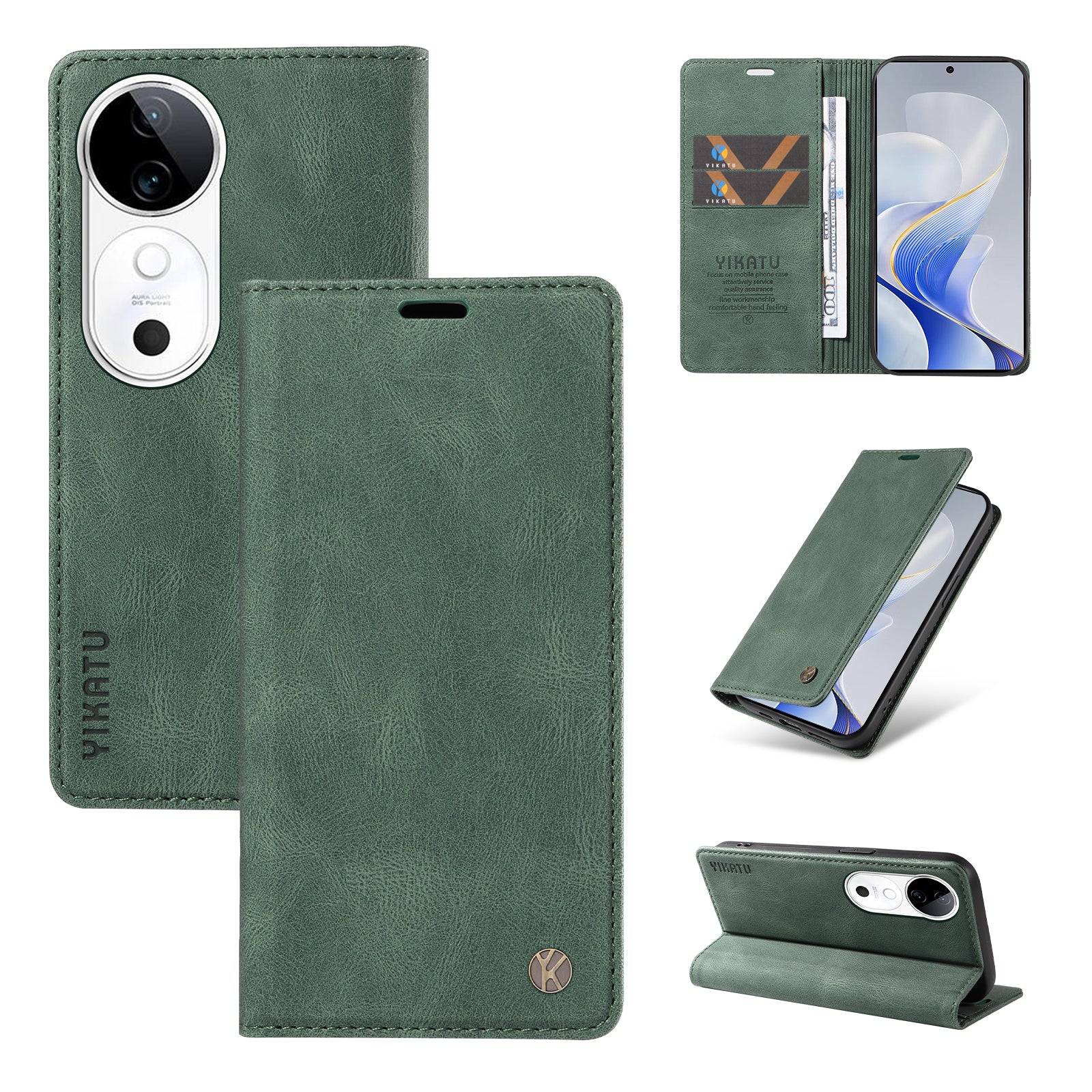 YIKATU YK-004 For vivo S19 5G / V40 5G Case Skin-Touch PU Leather Phone Cover - Green