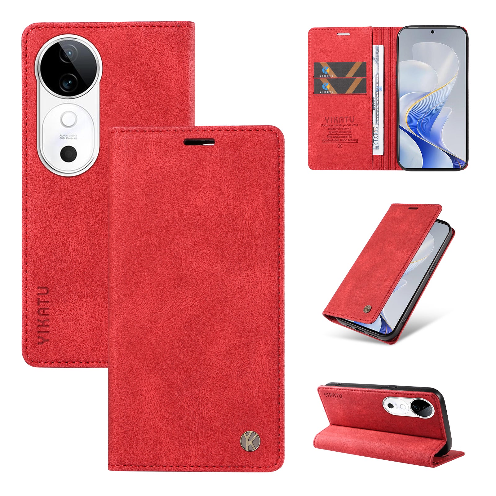 YIKATU YK-004 For vivo S19 5G / V40 5G Case Skin-touch PU Leather Phone Cover - Red