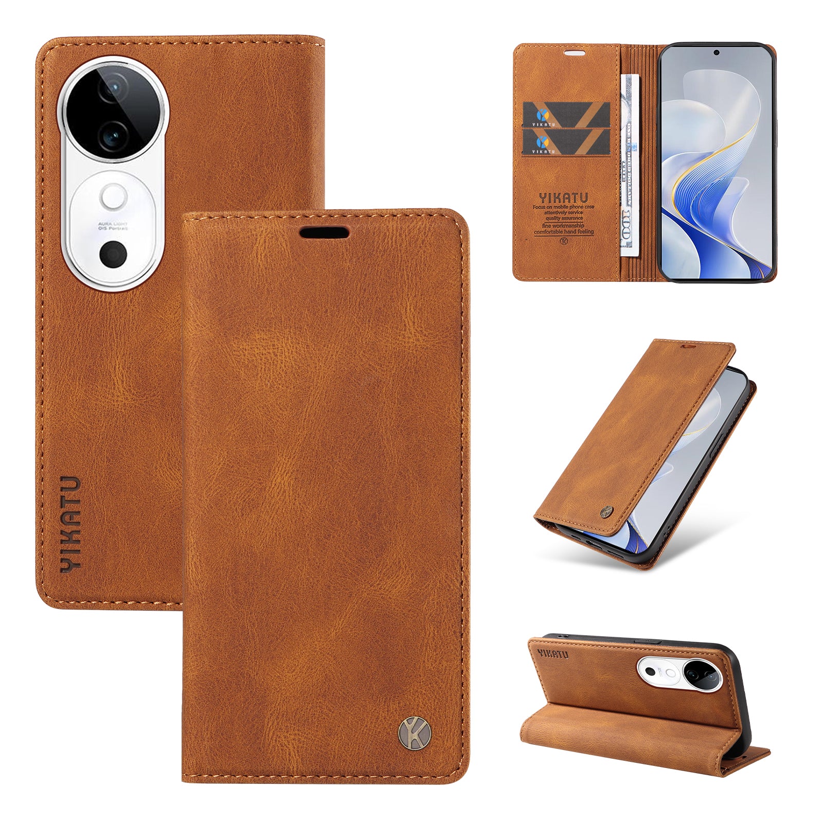 YIKATU YK-004 For vivo S19 5G / V40 5G Case Skin-touch PU Leather Phone Cover - Brown