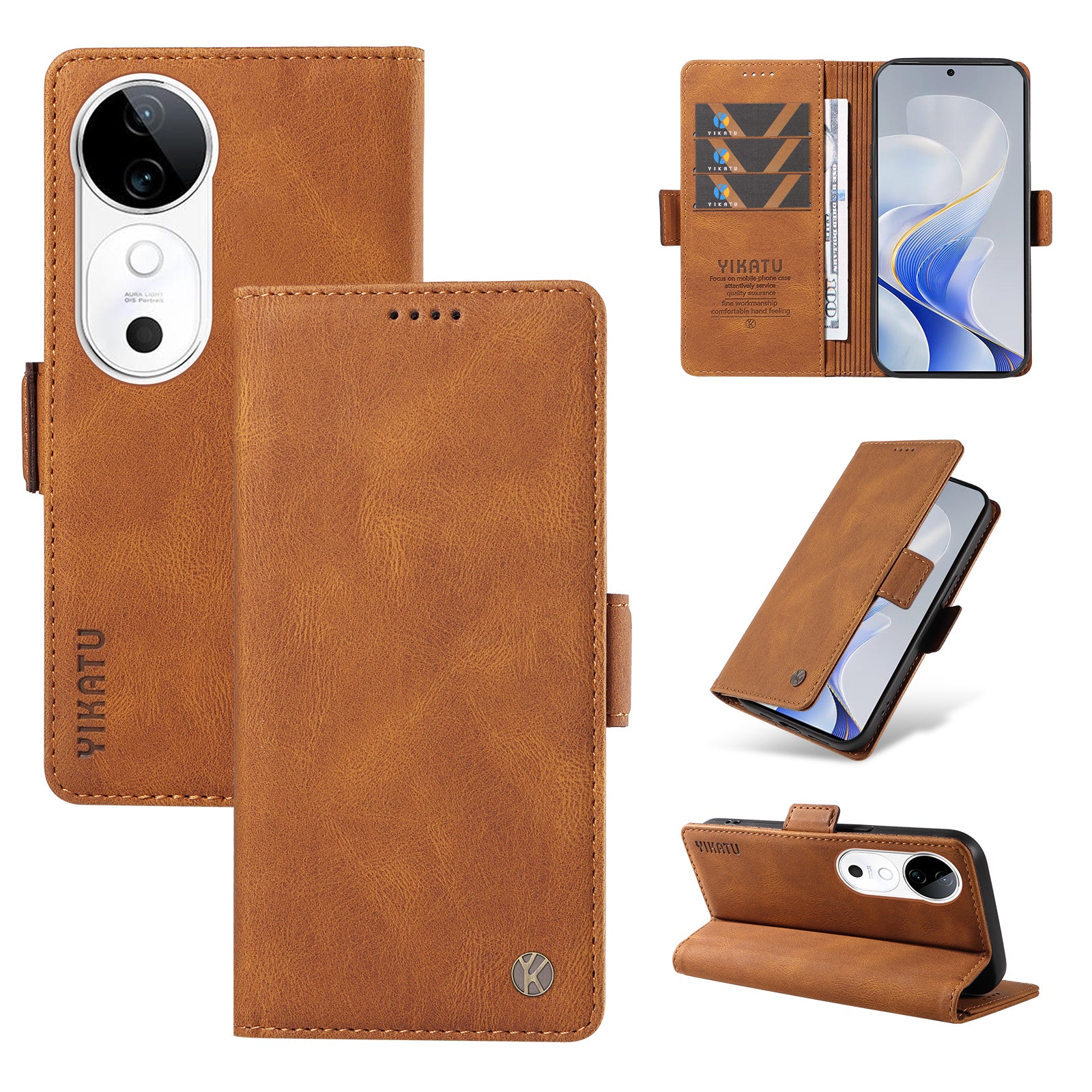 YIKATU YK-005 For vivo S19 5G / V40 5G Leather Phone Case Side Magnetic Clasps - Brown