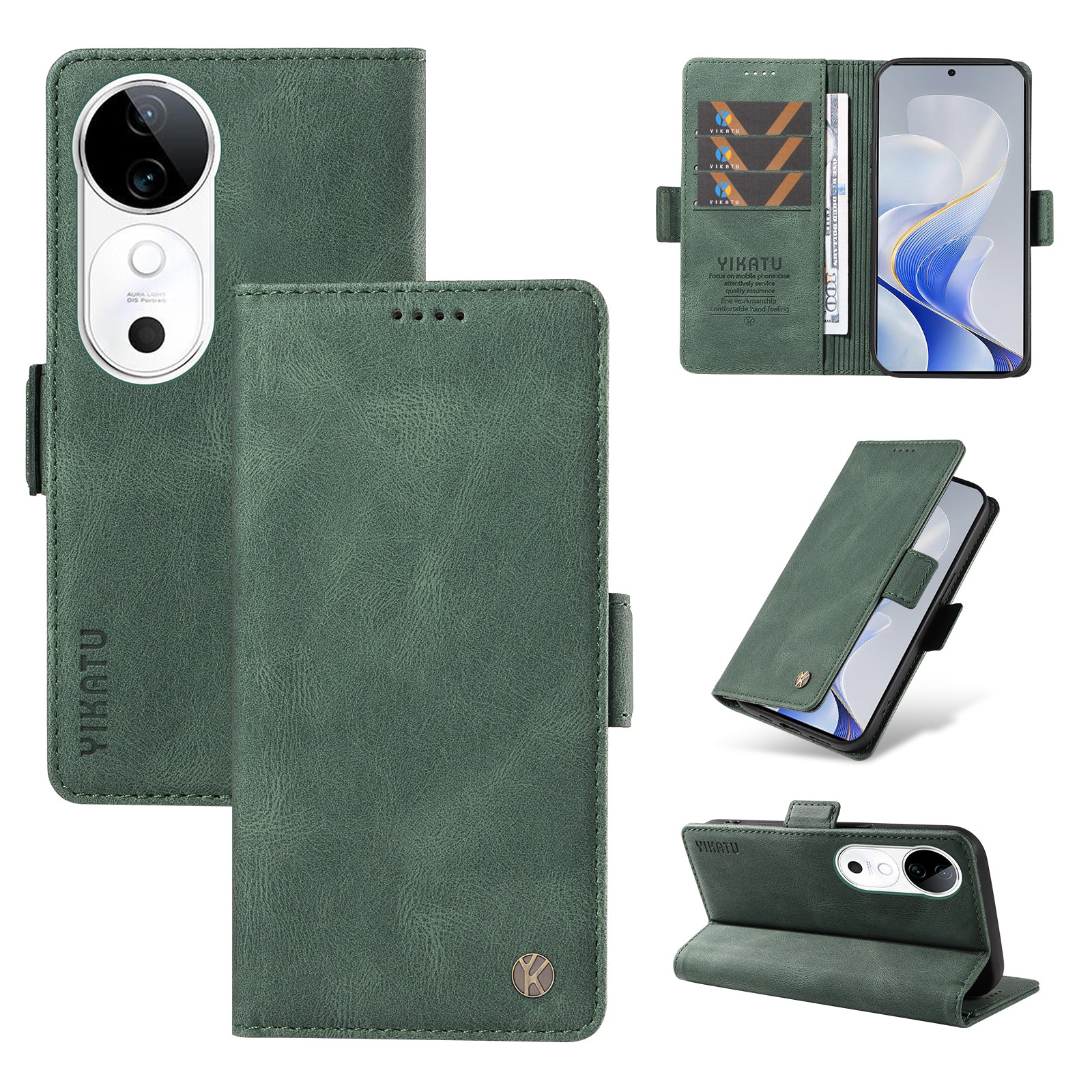 YIKATU YK-005 For vivo S19 5G / V40 5G Leather Phone Case Side Magnetic Clasps - Green