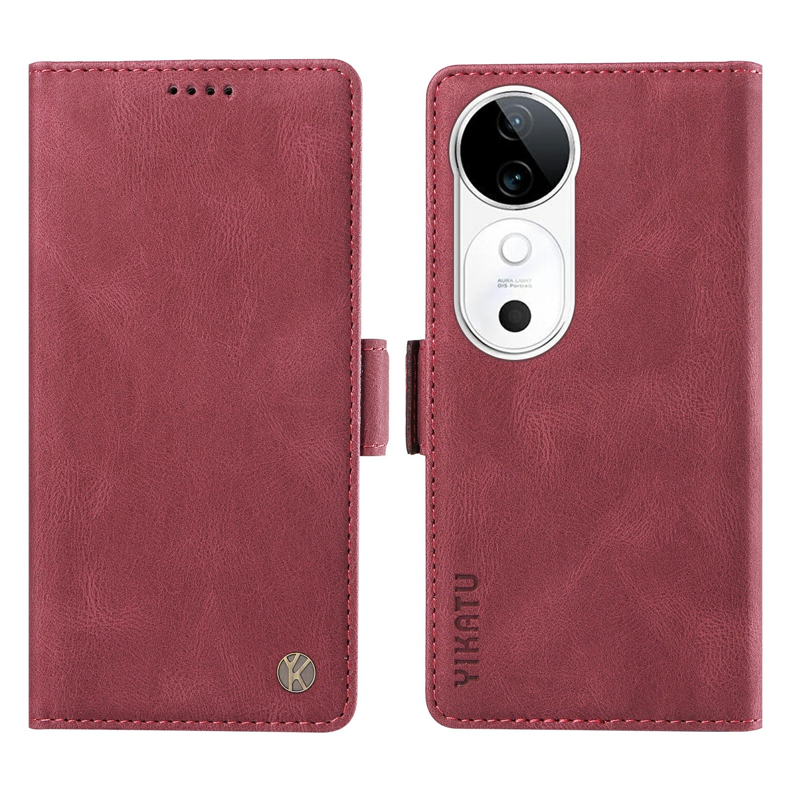 YIKATU YK-005 For vivo S19 5G / V40 5G Leather Phone Case Side Magnetic Clasps - Wine Red