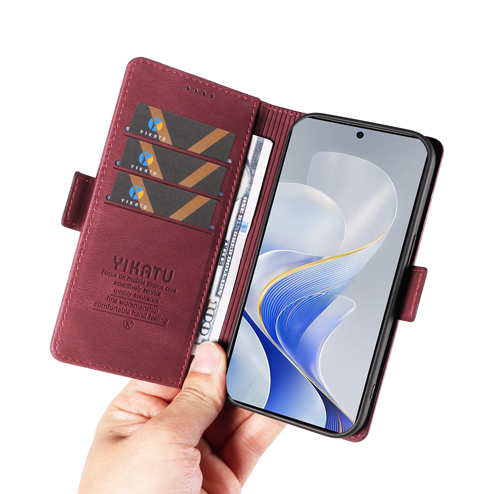 YIKATU YK-005 For vivo S19 5G / V40 5G Leather Phone Case Side Magnetic Clasps - Wine Red