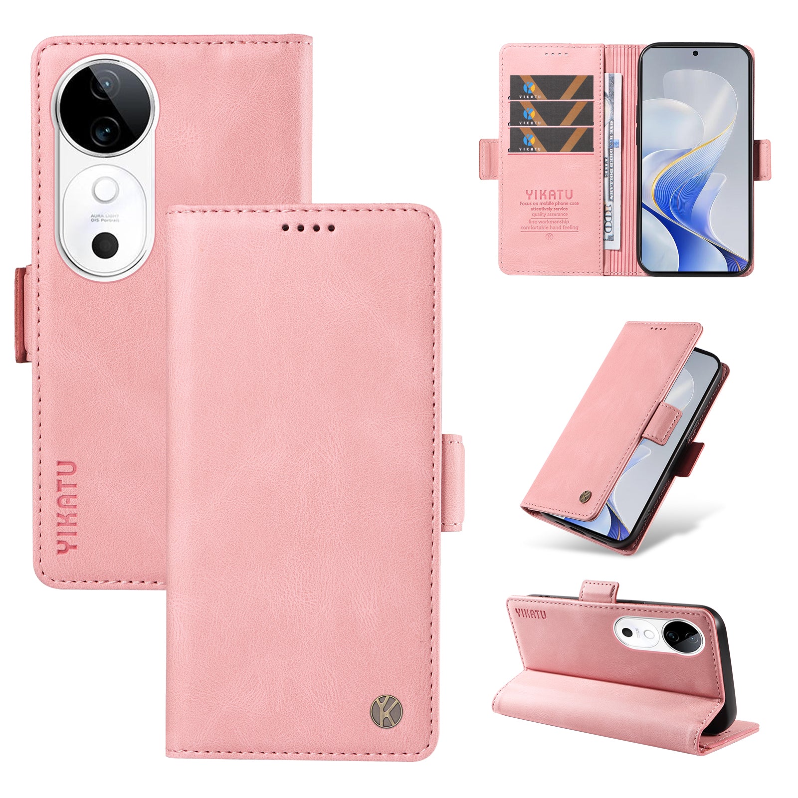 YIKATU YK-005 For vivo S19 5G / V40 5G Leather Phone Case Side Magnetic Clasps - Pink