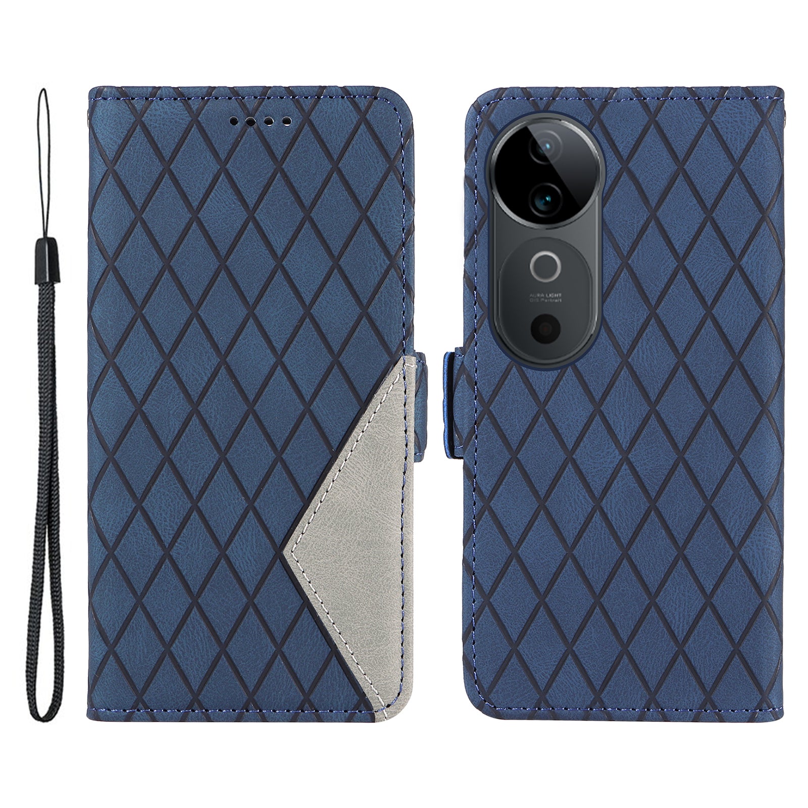 For vivo S19 5G / V40 5G Case Rhombus Splicing Leather Phone Cover - Blue