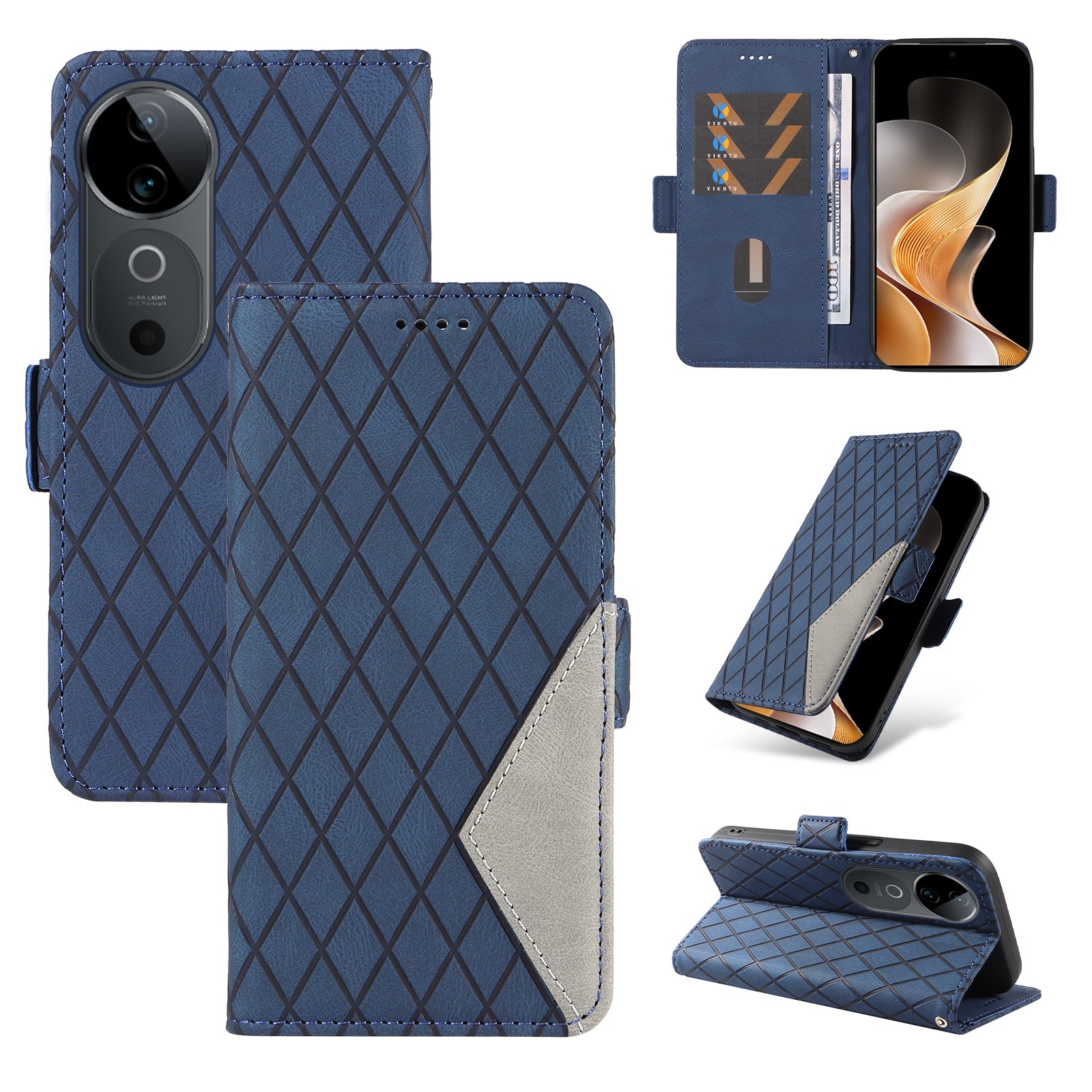 For vivo S19 5G / V40 5G Case Rhombus Splicing Leather Phone Cover - Blue