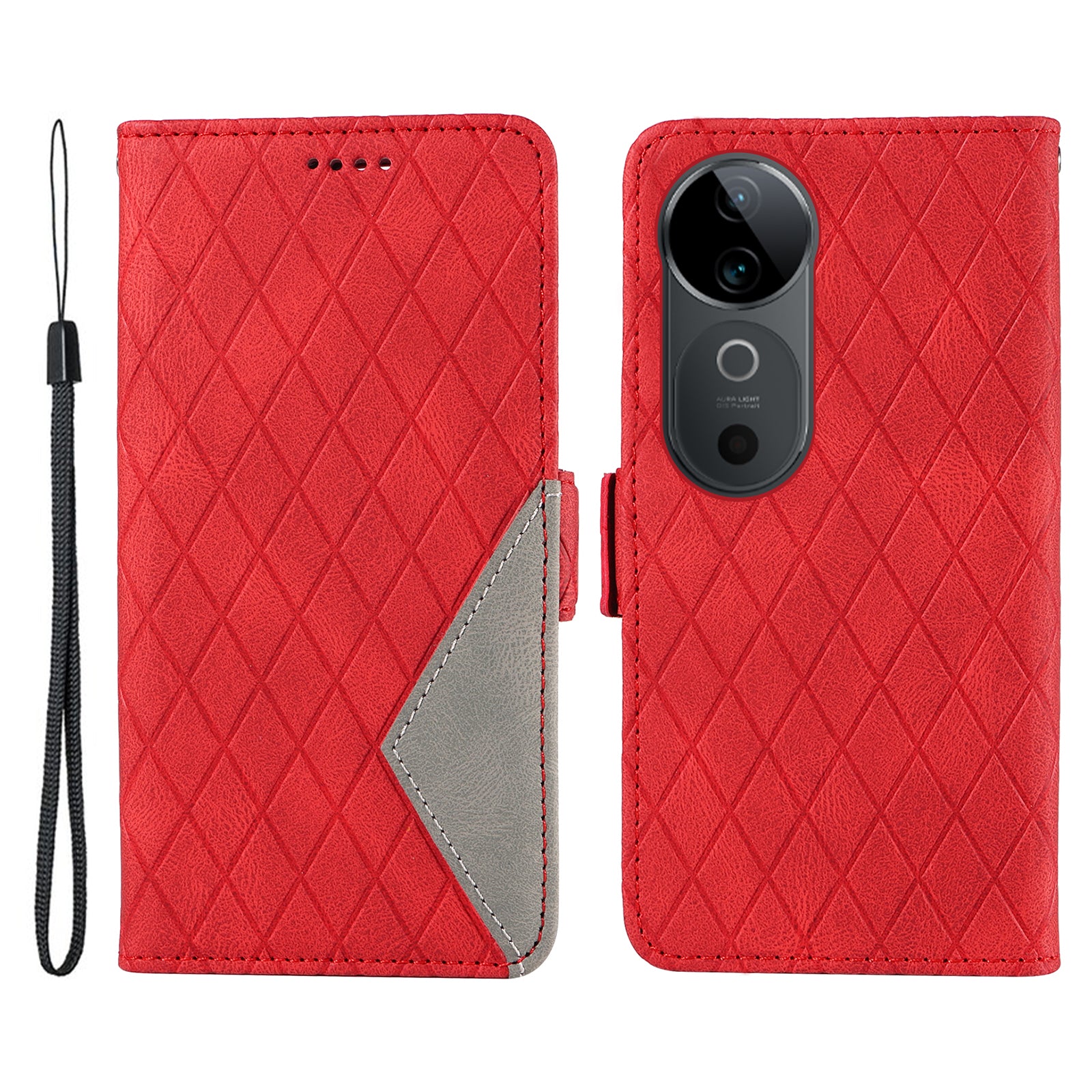 For vivo S19 5G / V40 5G Case Rhombus Splicing Leather Phone Cover - Red