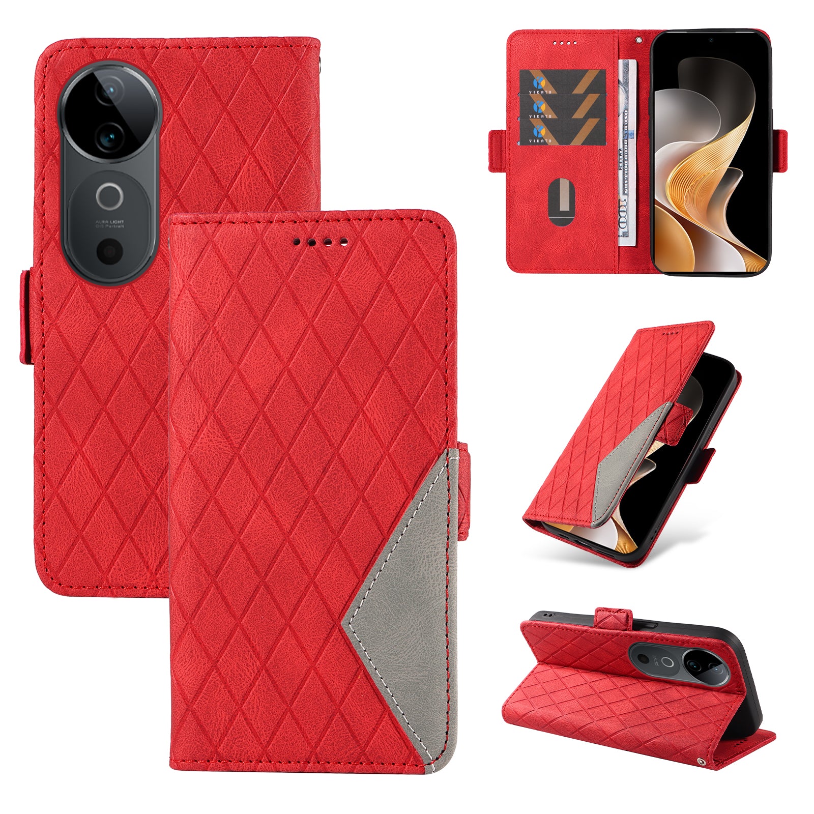 For vivo S19 5G / V40 5G Case Rhombus Splicing Leather Phone Cover - Red