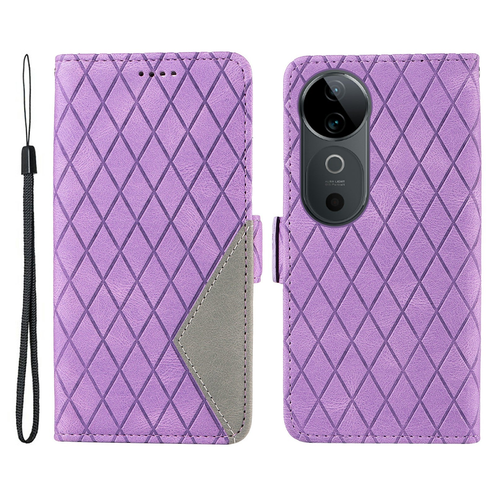 For vivo S19 5G / V40 5G Case Rhombus Splicing Leather Phone Cover - Light Purple