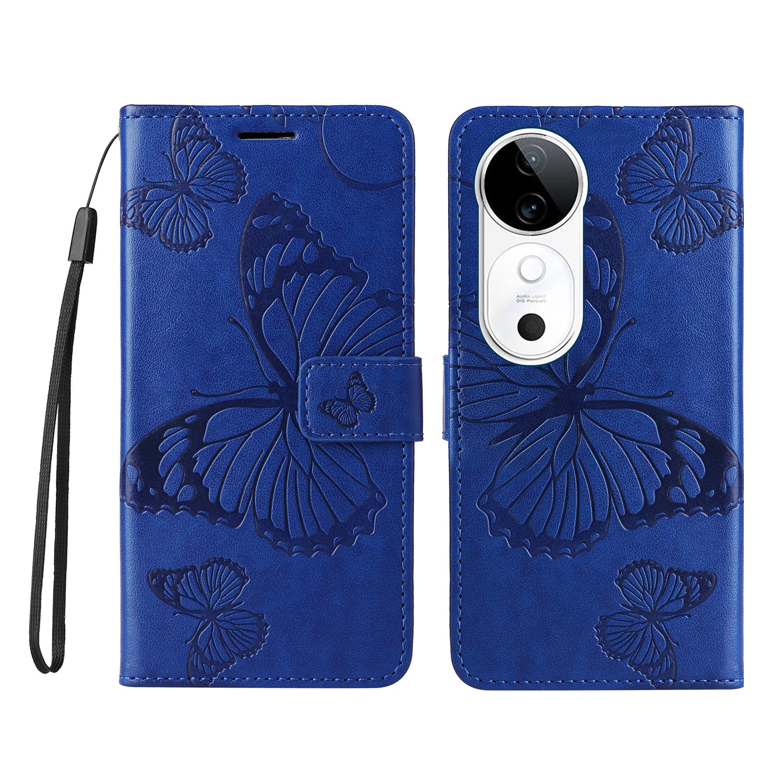 KT Imprinting Flower Series-2 For vivo S19 5G / V40 5G Case Stand Wallet Leather Phone Cover - Blue