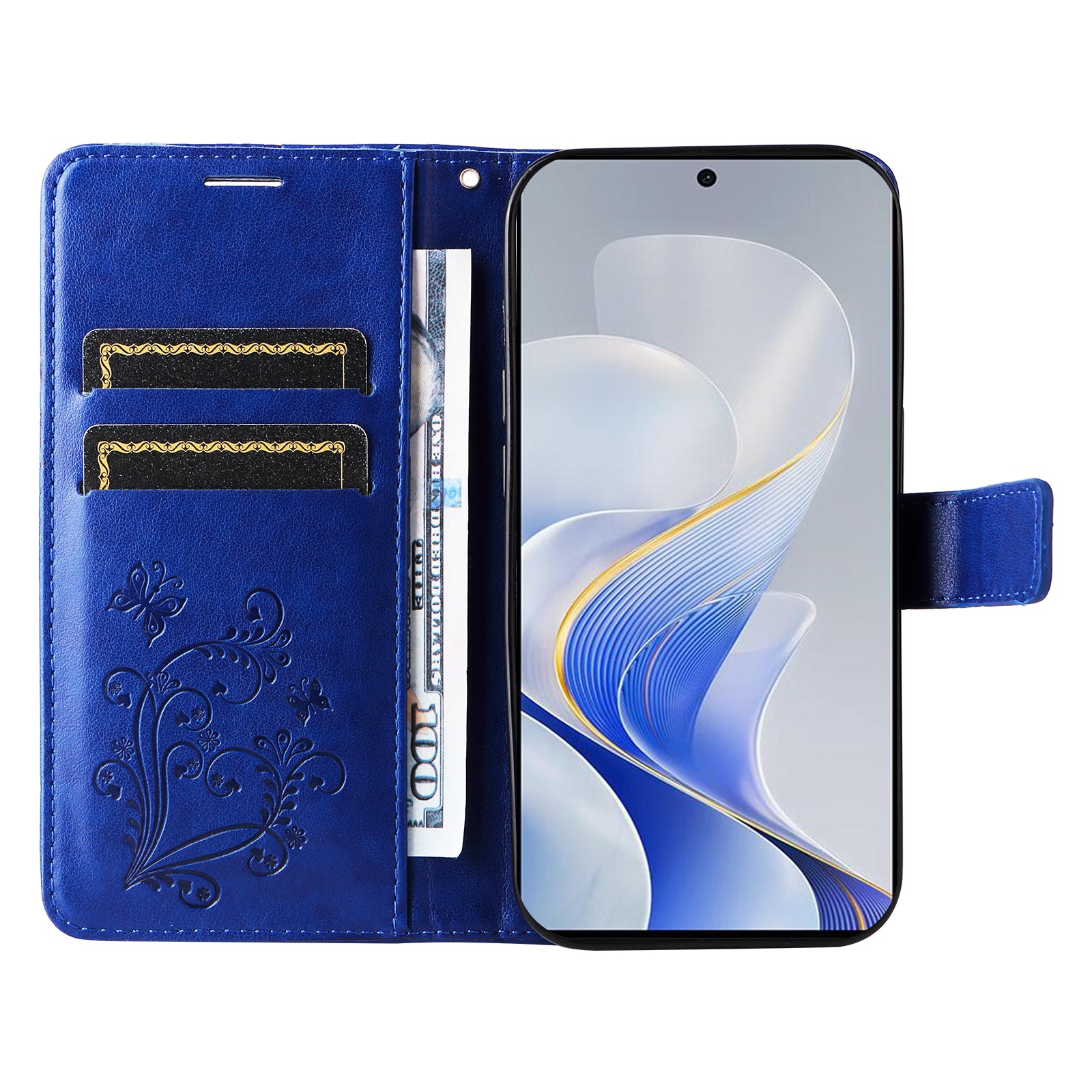 KT Imprinting Flower Series-2 For vivo S19 5G / V40 5G Case Stand Wallet Leather Phone Cover - Blue