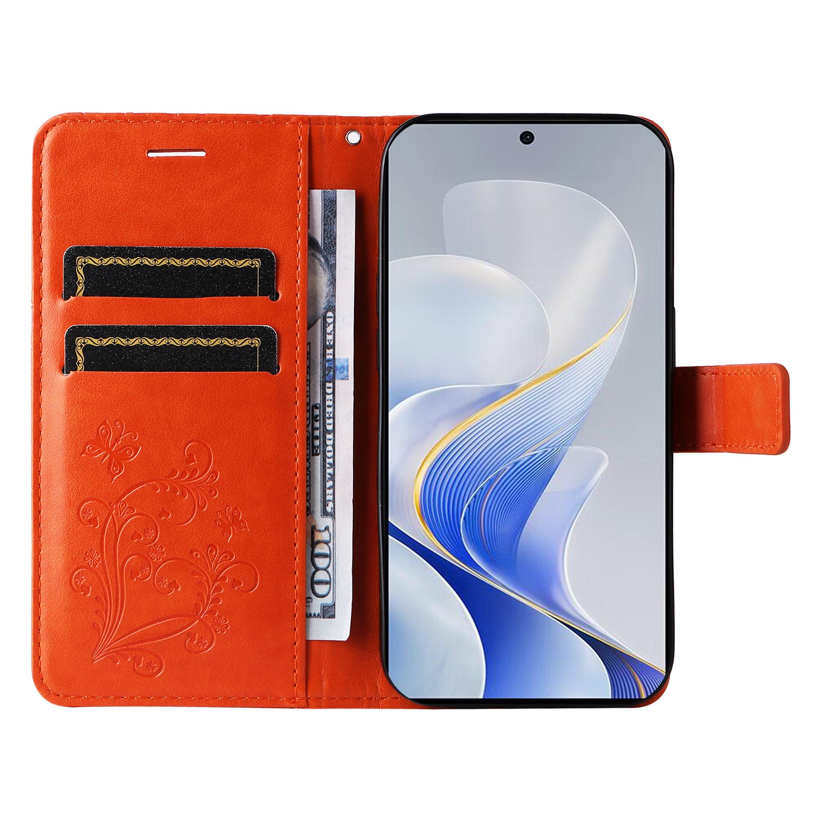 KT Imprinting Flower Series-2 For vivo S19 5G / V40 5G Case Stand Wallet Leather Phone Cover - Orange