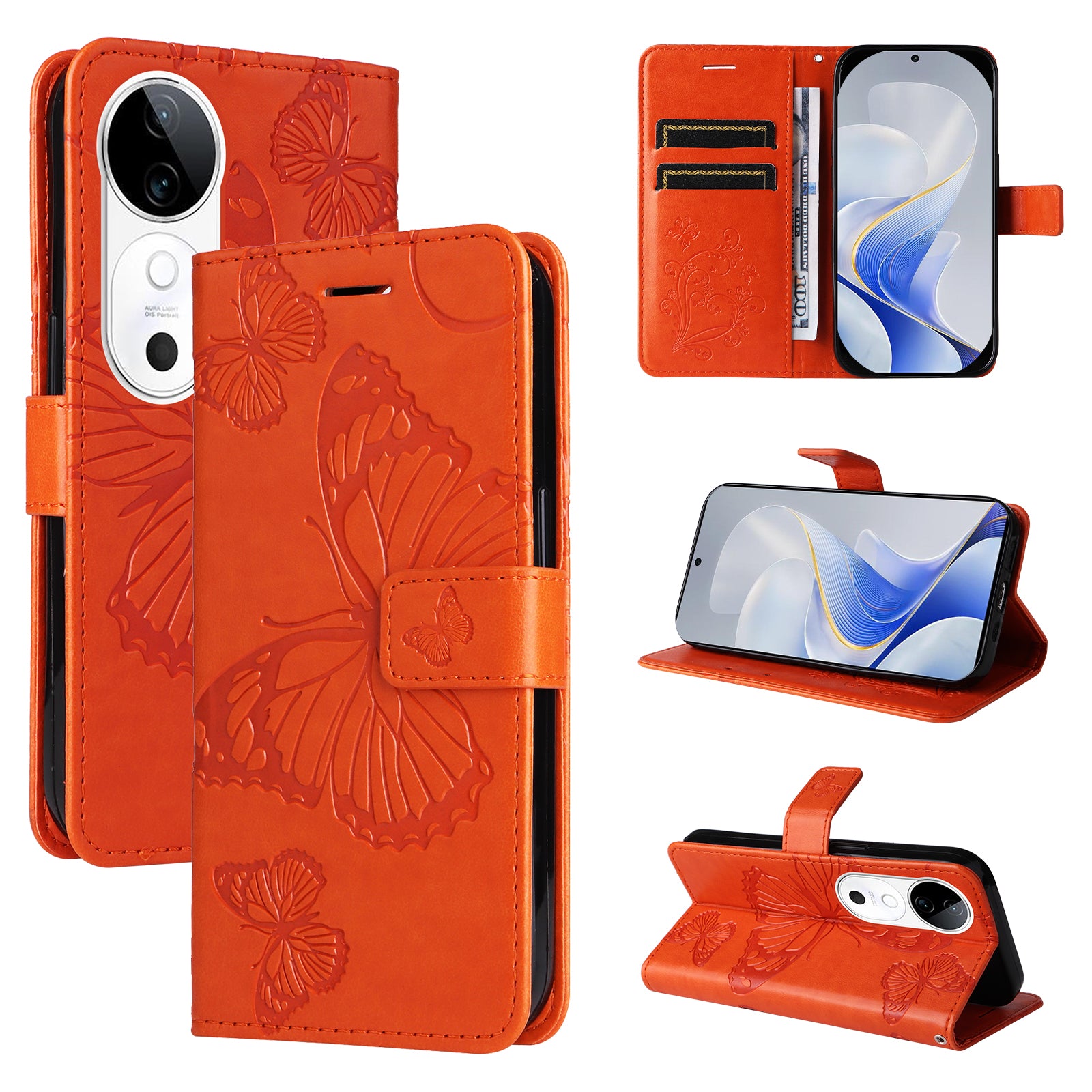 KT Imprinting Flower Series-2 For vivo S19 5G / V40 5G Case Stand Wallet Leather Phone Cover - Orange