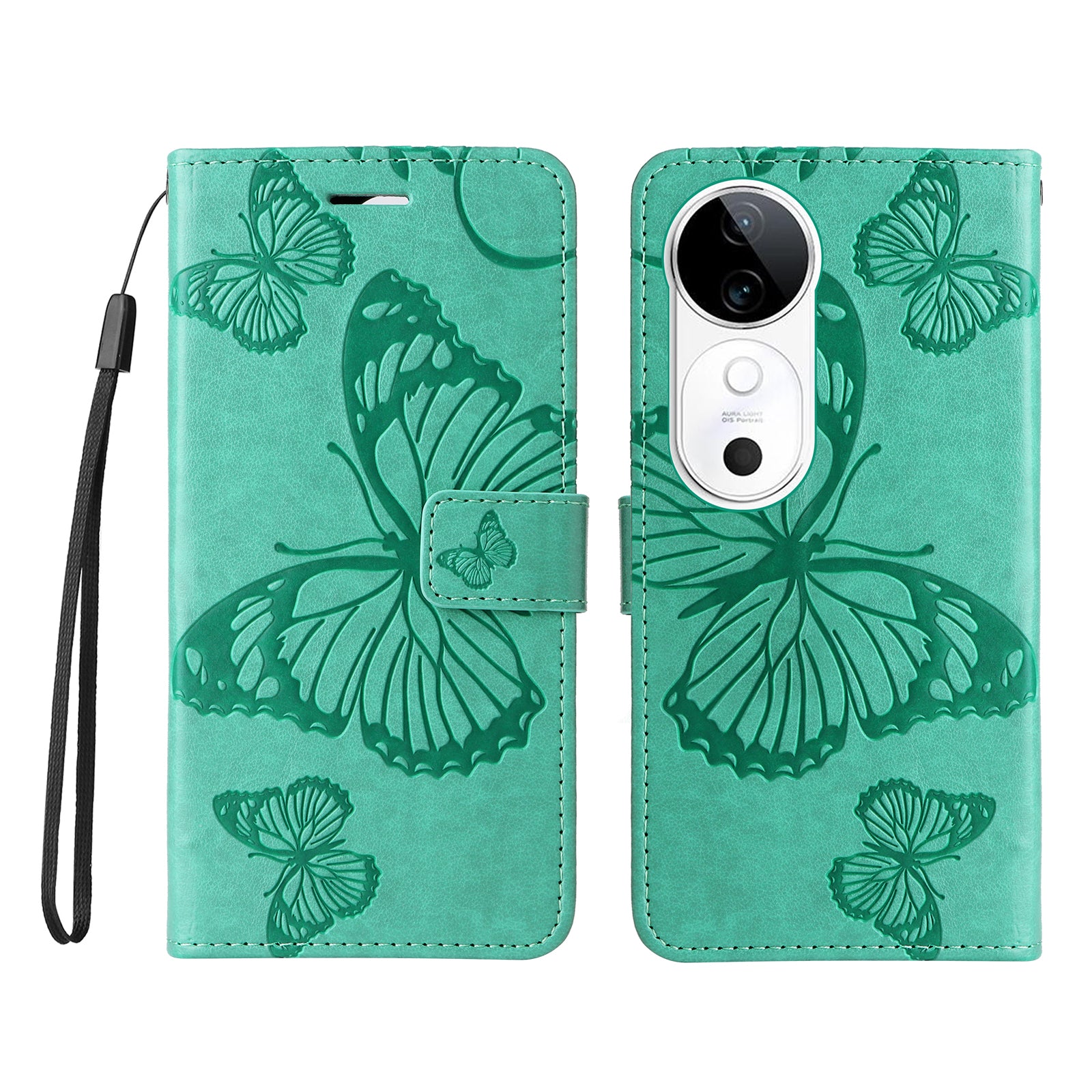 KT Imprinting Flower Series-2 For vivo S19 5G / V40 5G Case Stand Wallet Leather Phone Cover - Green