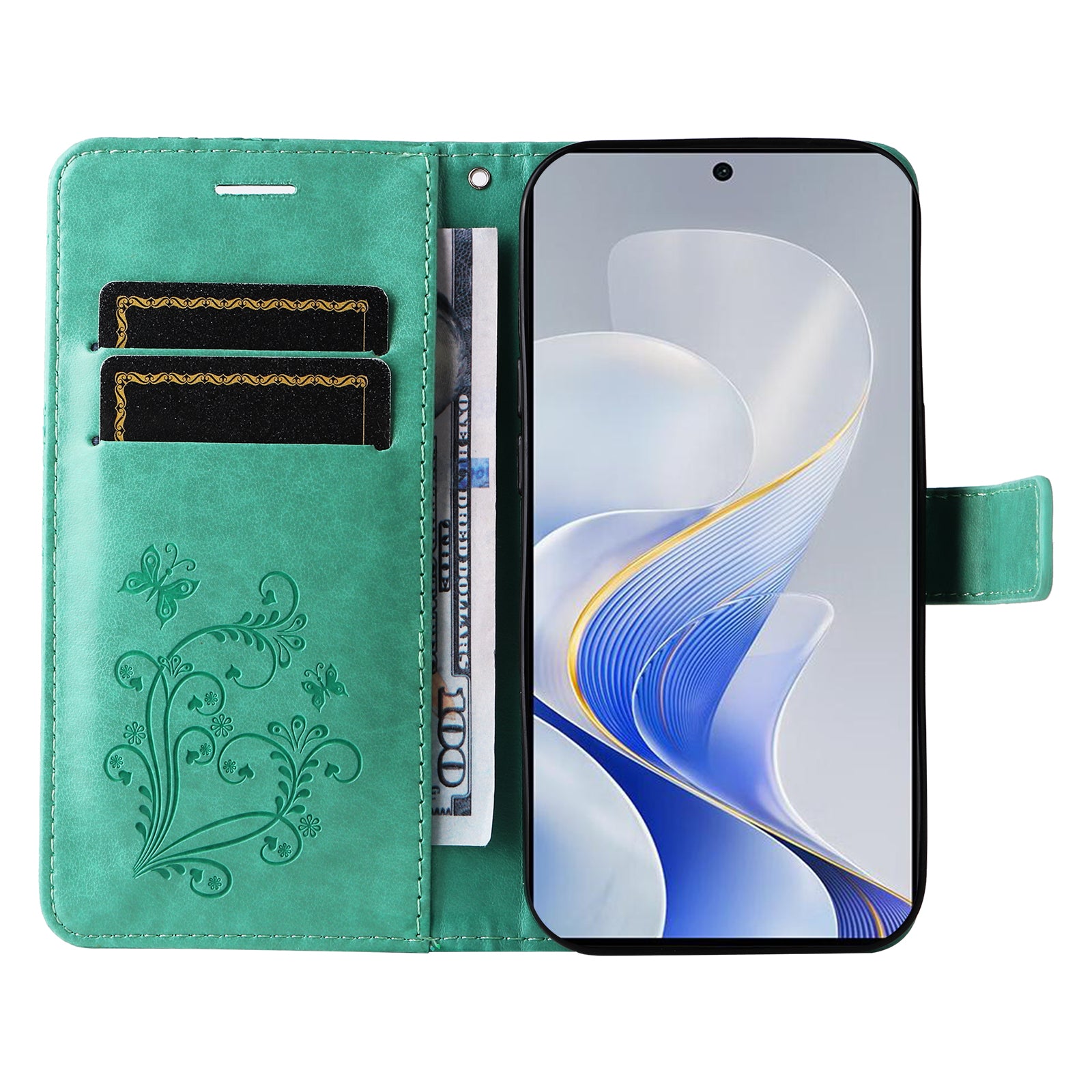 KT Imprinting Flower Series-2 For vivo S19 5G / V40 5G Case Stand Wallet Leather Phone Cover - Green