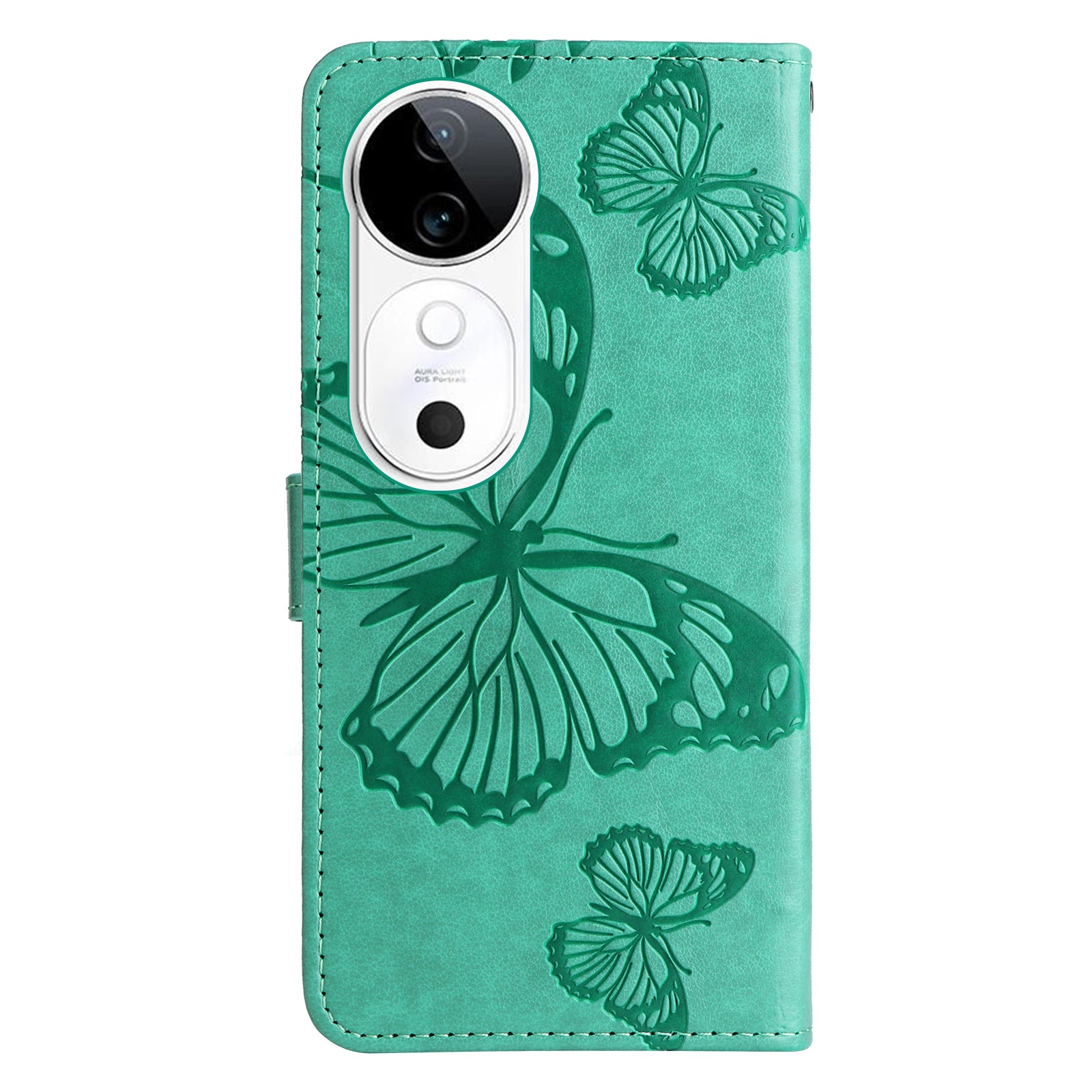 KT Imprinting Flower Series-2 For vivo S19 5G / V40 5G Case Stand Wallet Leather Phone Cover - Green