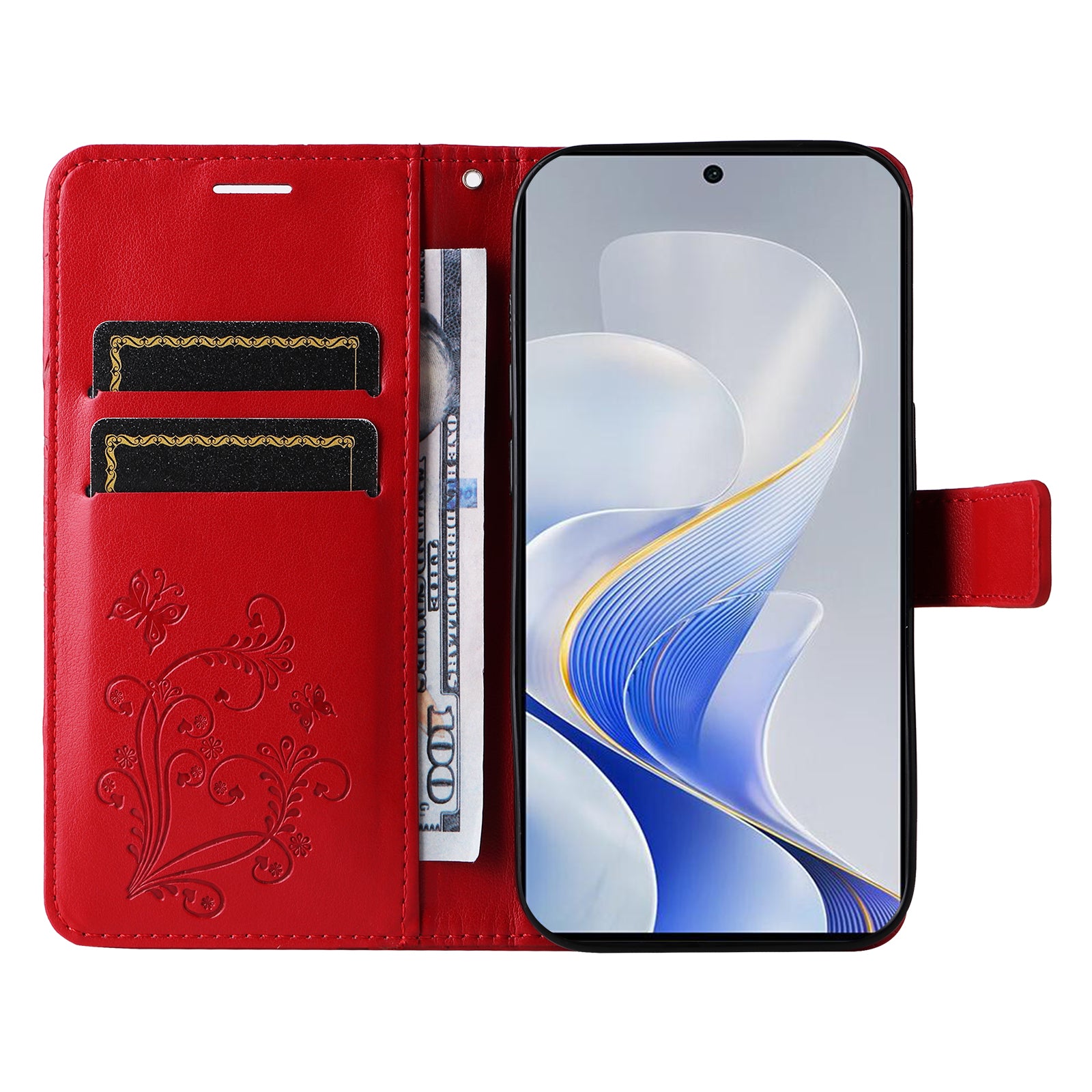 KT Imprinting Flower Series-2 For vivo S19 5G / V40 5G Case Stand Wallet Leather Phone Cover - Red