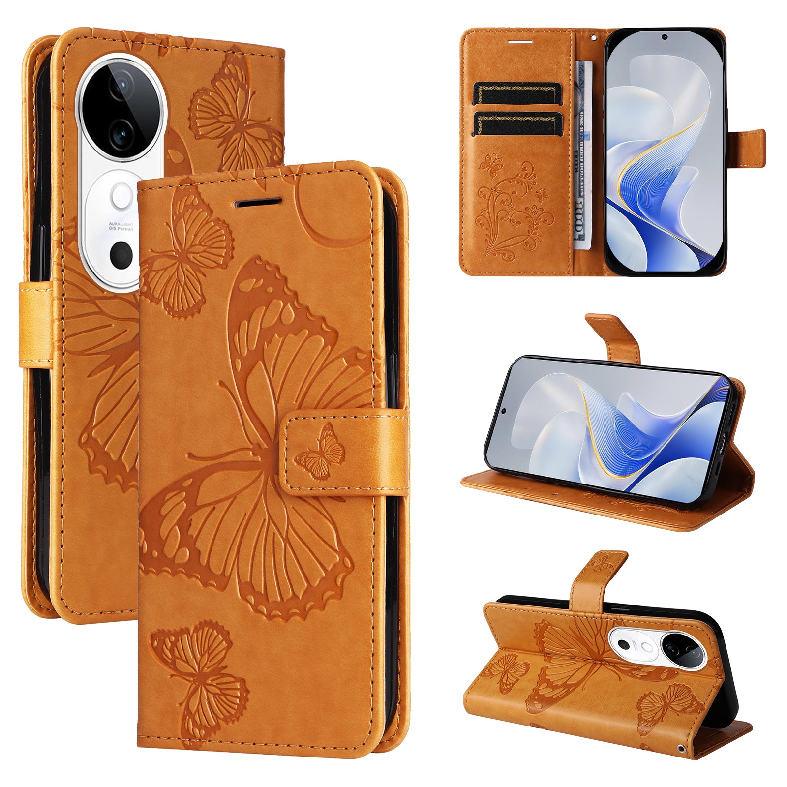 KT Imprinting Flower Series-2 For vivo S19 5G / V40 5G Case Stand Wallet Leather Phone Cover - Yellow