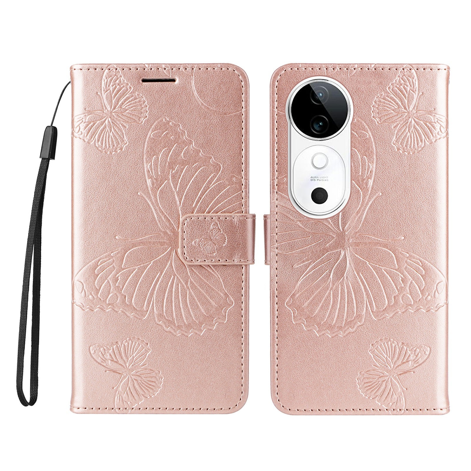 KT Imprinting Flower Series-2 For vivo S19 5G / V40 5G Case Stand Wallet Leather Phone Cover - Rose Gold