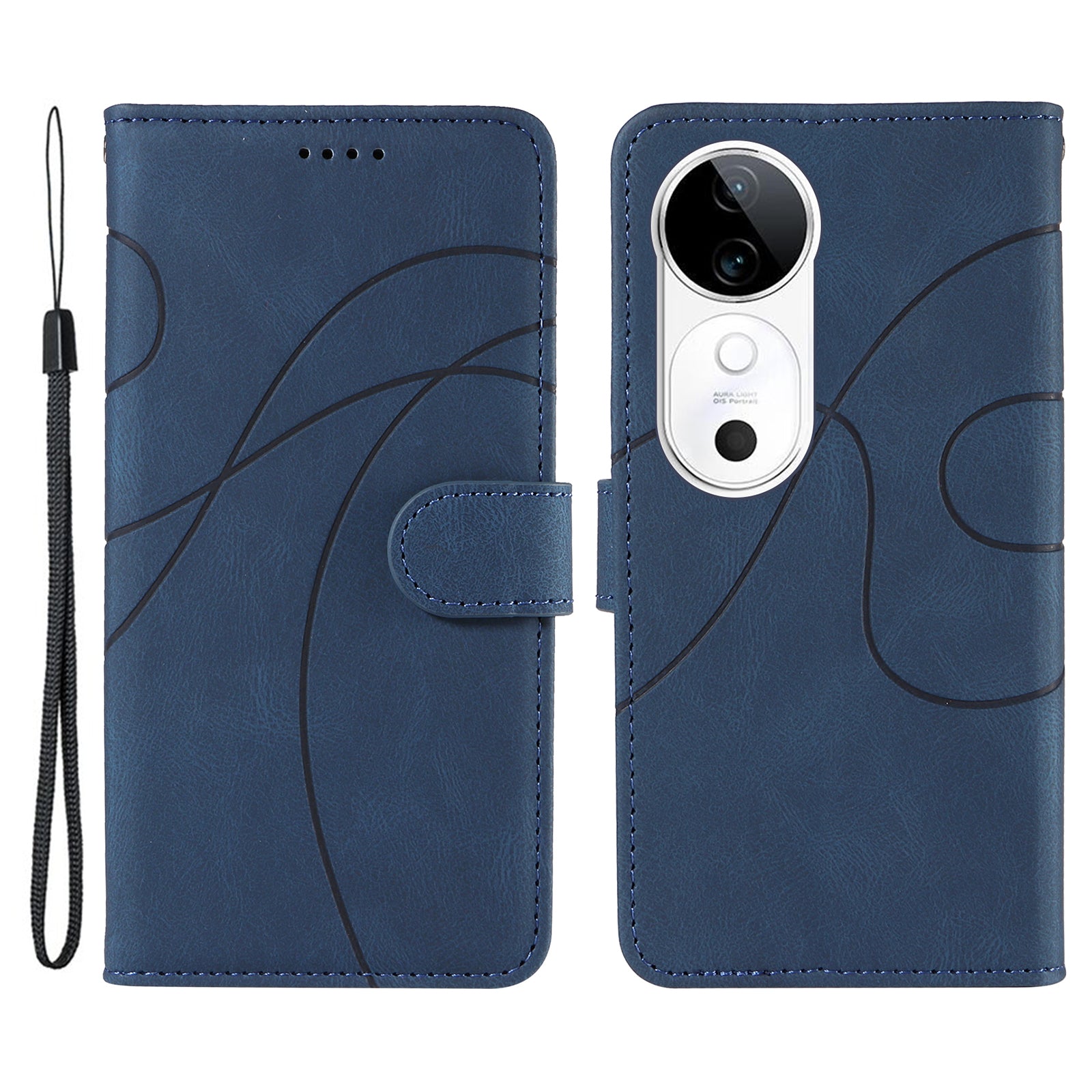 For vivo S19 5G / V40 5G Case Curved Line Imprint Leather Wallet Phone Cover - Blue