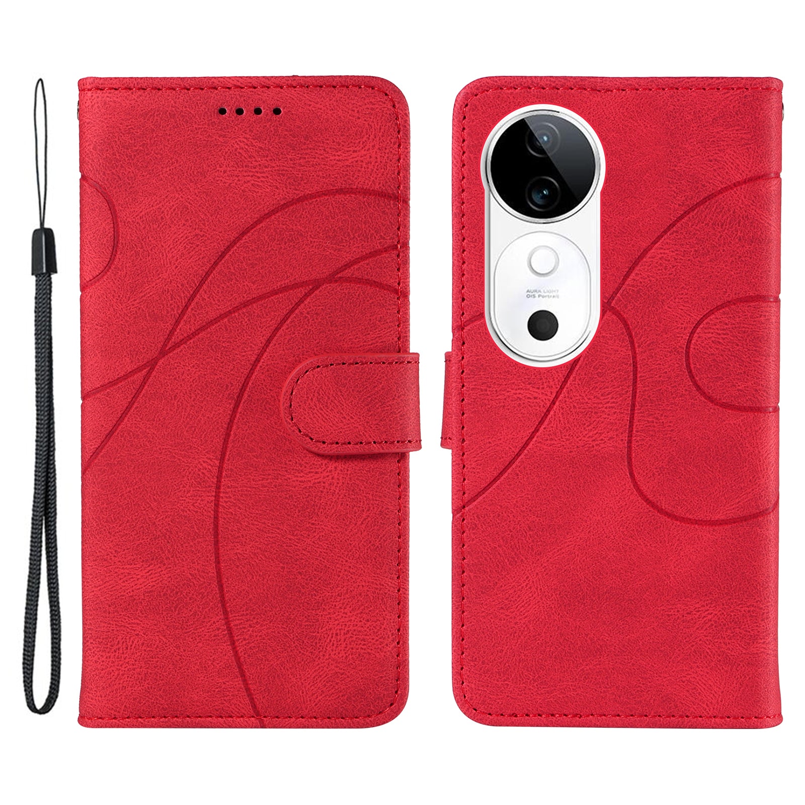 For vivo S19 5G / V40 5G Case Curved Line Imprint Leather Wallet Phone Cover - Red