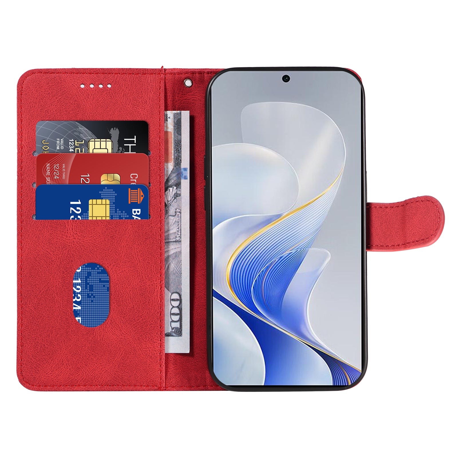 For vivo S19 5G / V40 5G Case Curved Line Imprint Leather Wallet Phone Cover - Red