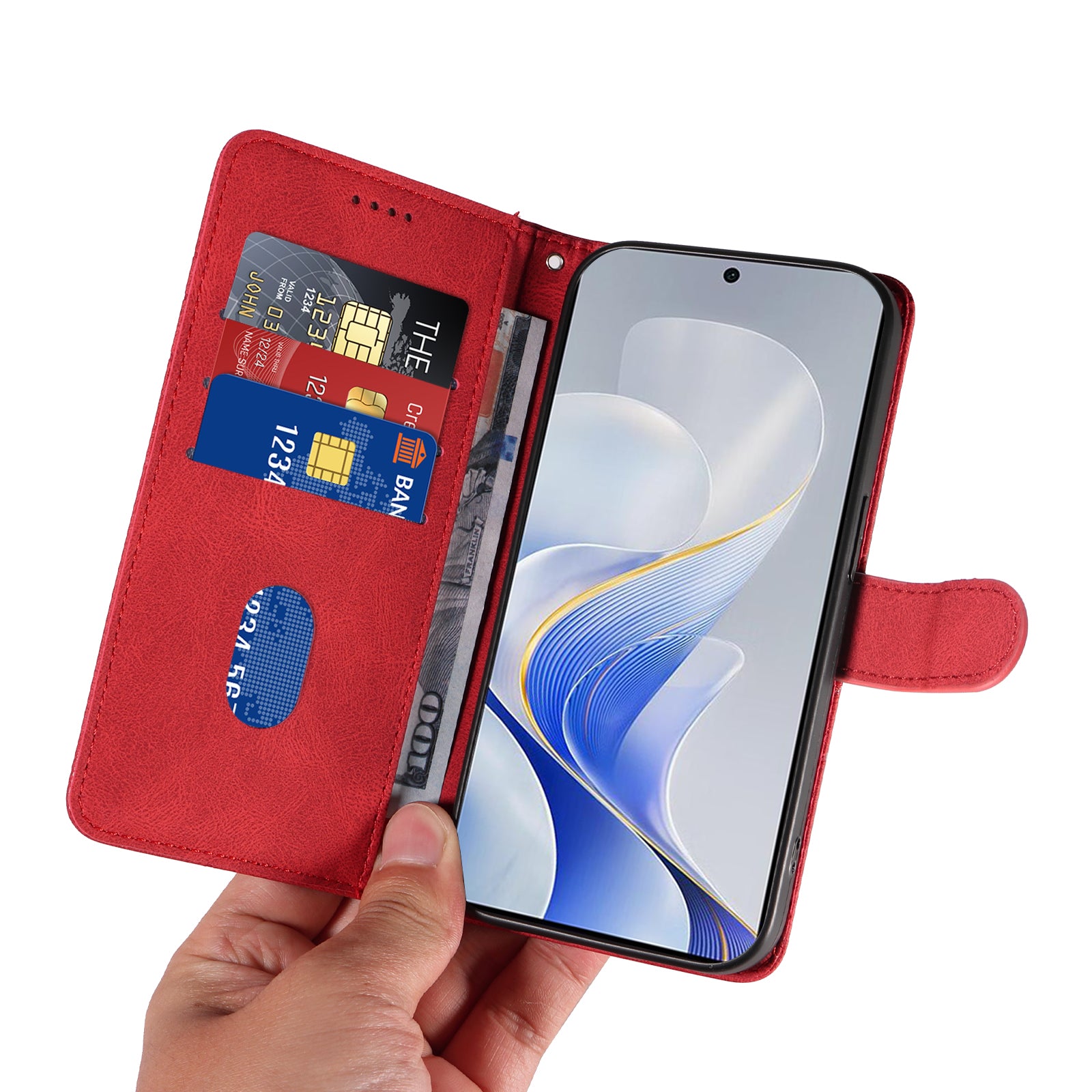 For vivo S19 5G / V40 5G Case Curved Line Imprint Leather Wallet Phone Cover - Red