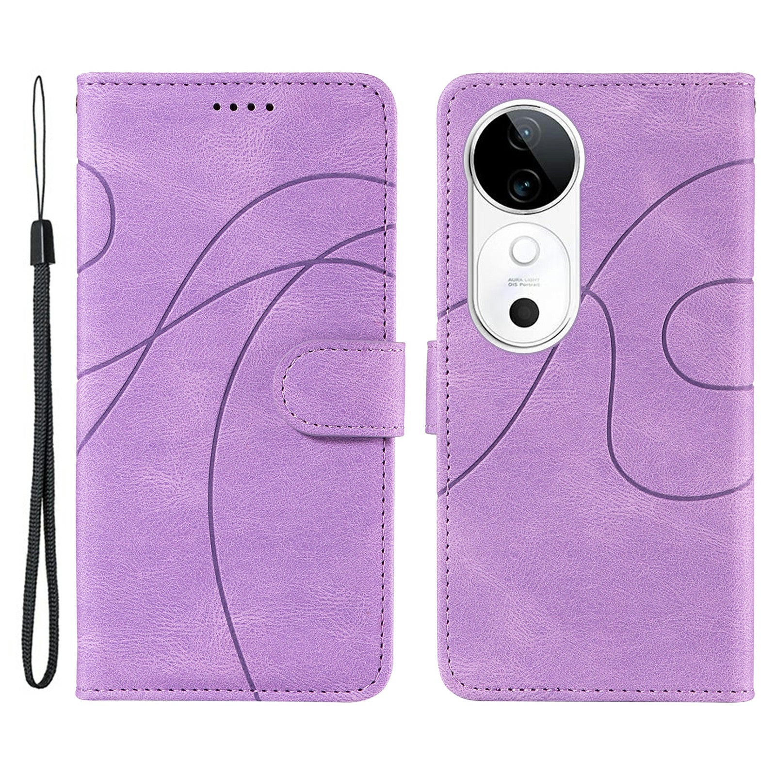 For vivo S19 5G / V40 5G Case Curved Line Imprint Leather Wallet Phone Cover - Light Purple