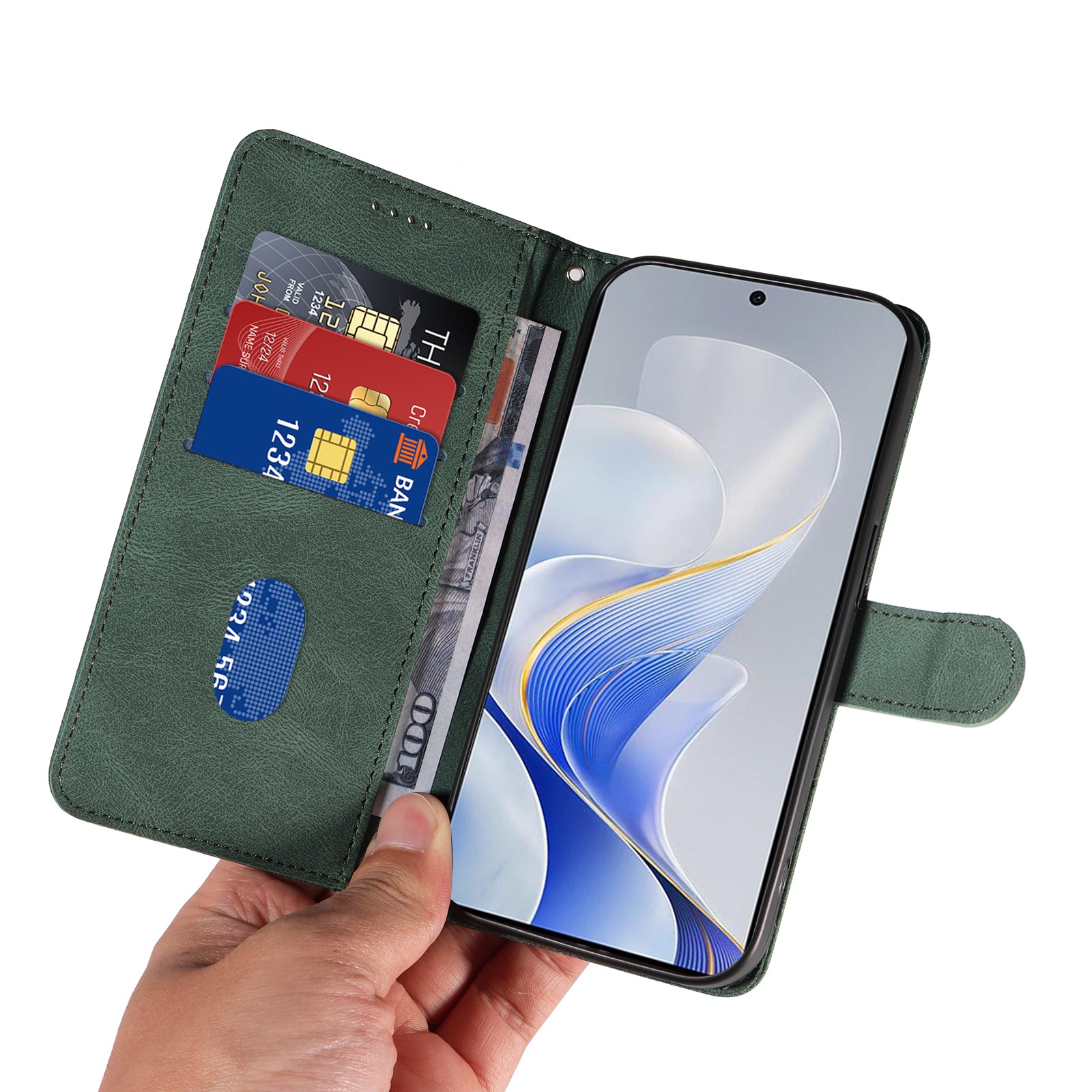 For vivo S19 5G / V40 5G Case Curved Line Imprint Leather Wallet Phone Cover - Green