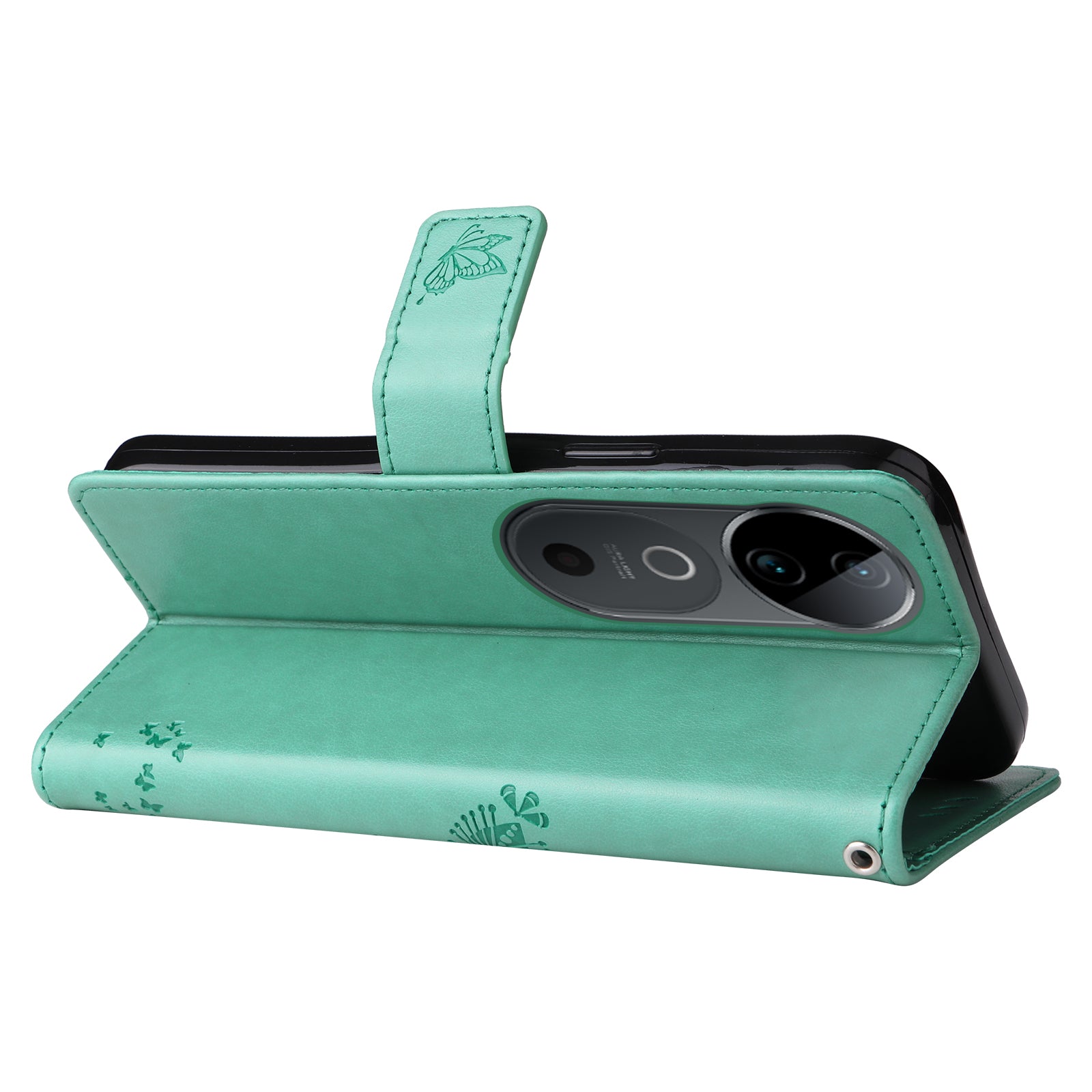 KT Imprinting Flower Series-3 For vivo S19 5G / V40 5G Leather Phone Case Cat Tree Pattern - Green