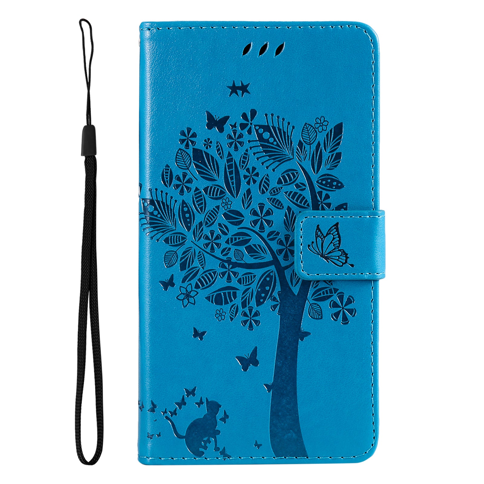 KT Imprinting Flower Series-3 For vivo S19 5G / V40 5G Leather Phone Case Cat Tree Pattern - Blue