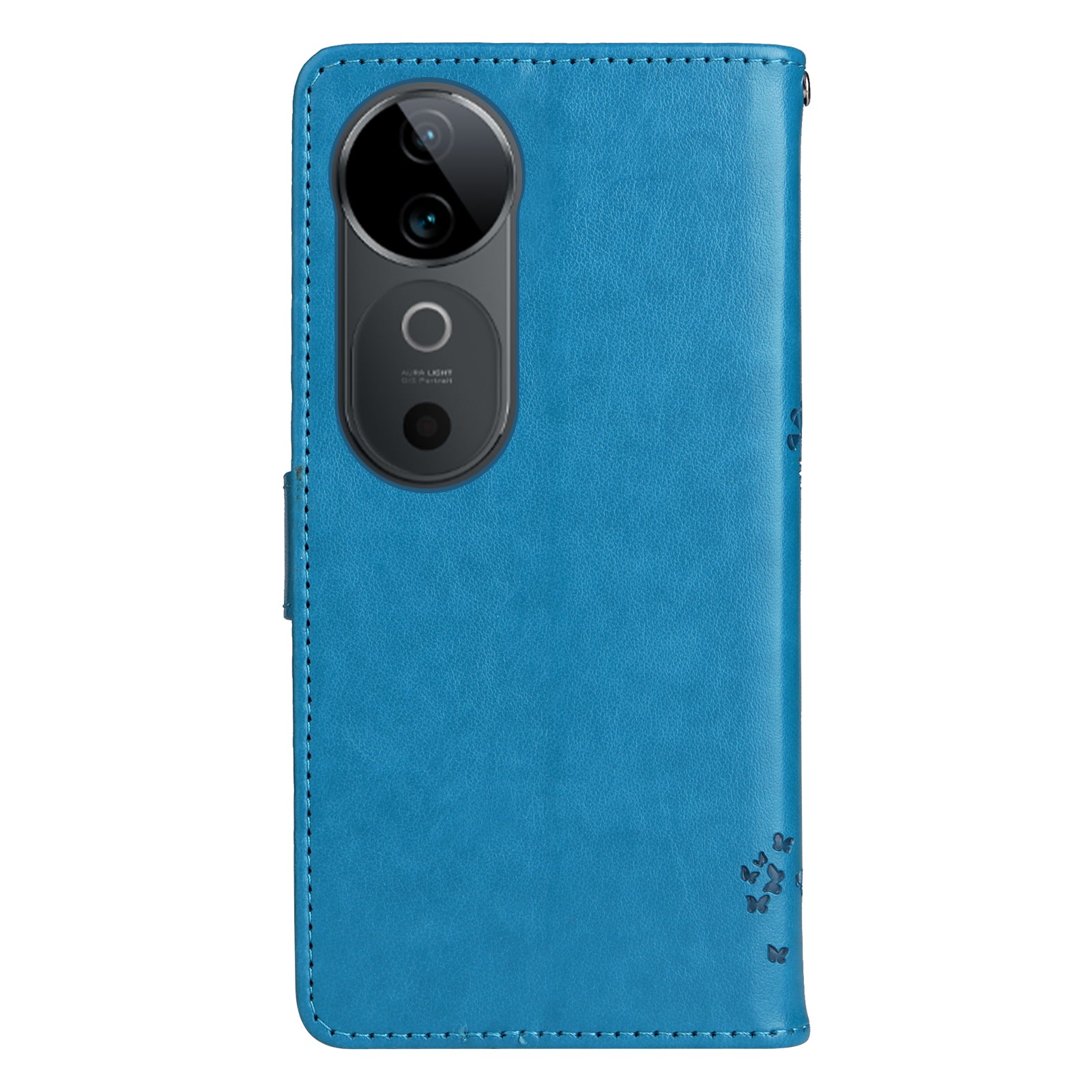 KT Imprinting Flower Series-3 For vivo S19 5G / V40 5G Leather Phone Case Cat Tree Pattern - Blue