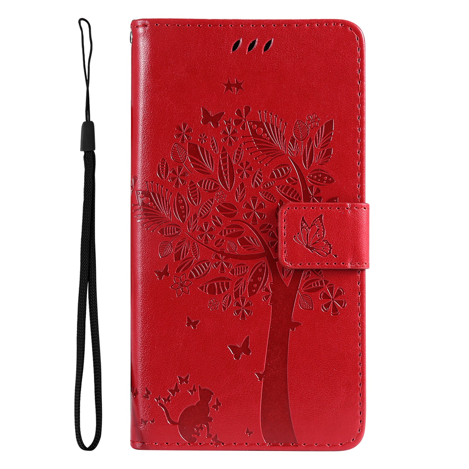 KT Imprinting Flower Series-3 For vivo S19 5G / V40 5G Leather Phone Case Cat Tree Pattern - Red