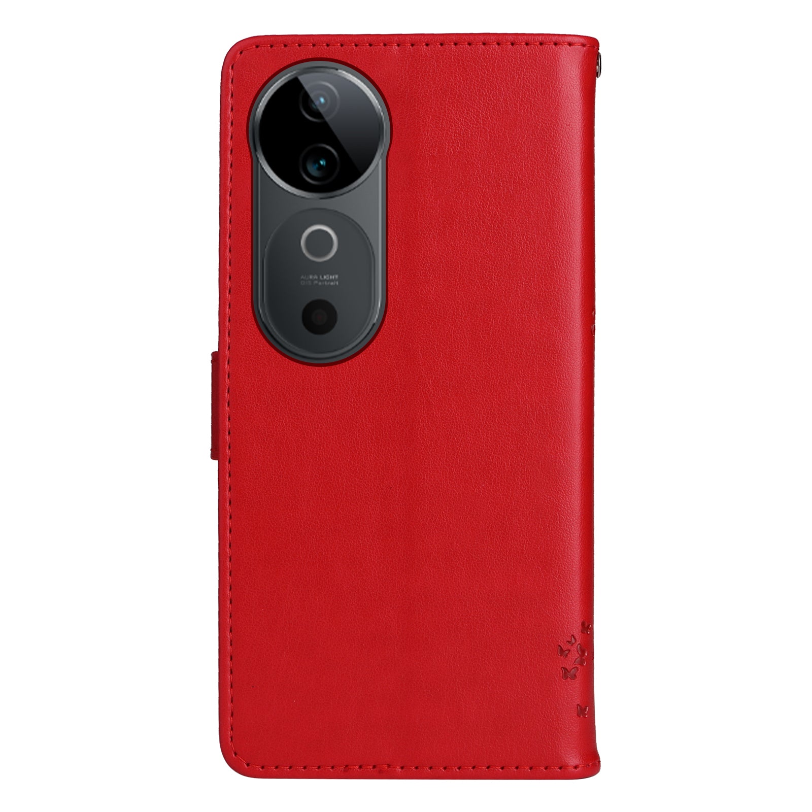 KT Imprinting Flower Series-3 For vivo S19 5G / V40 5G Leather Phone Case Cat Tree Pattern - Red