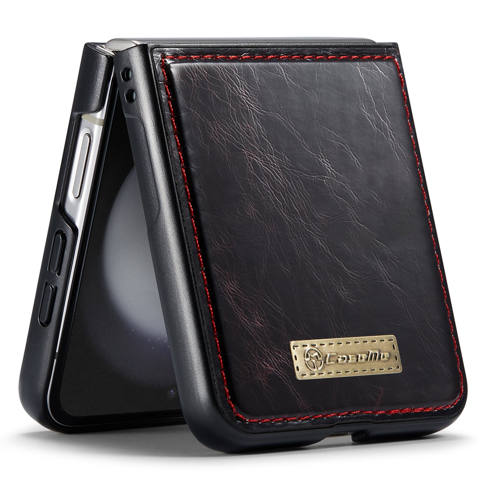 CASEME 003 Series For Samsung Galaxy Z Flip6 5G Case Leather Coated Hard PC Phone Cover - Black  /  Red