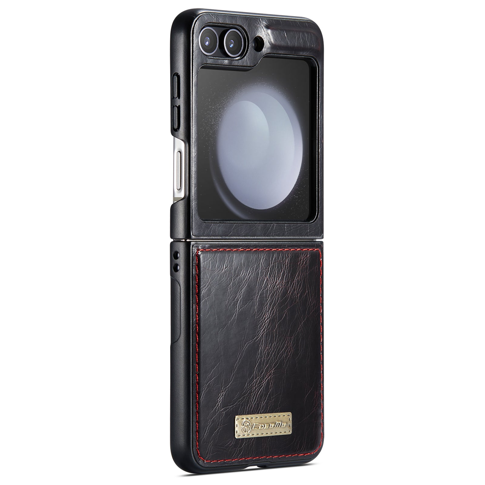 CASEME 003 Series For Samsung Galaxy Z Flip6 5G Case Leather Coated Hard PC Phone Cover - Black  /  Red