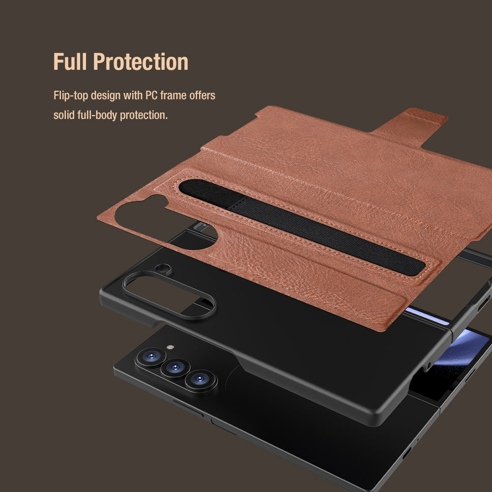 NILLKIN For Samsung Galaxy Z Fold6 5G Case PU + PC Stand Design Phone Cover with Card Slot - Brown