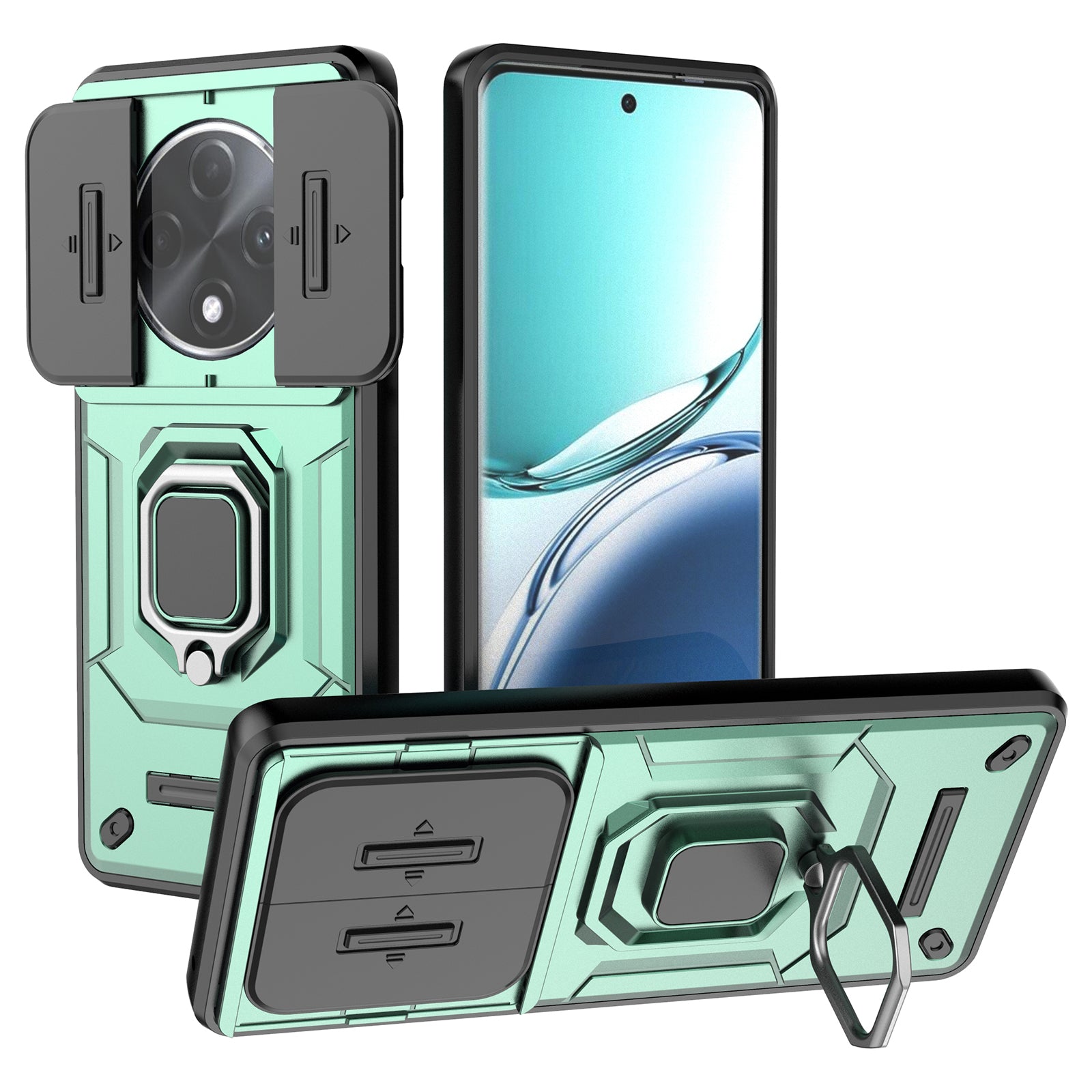 For Oppo F27 Pro+ 5G Case Kickstand PC+TPU Phone Shell with Lens Cover - Green