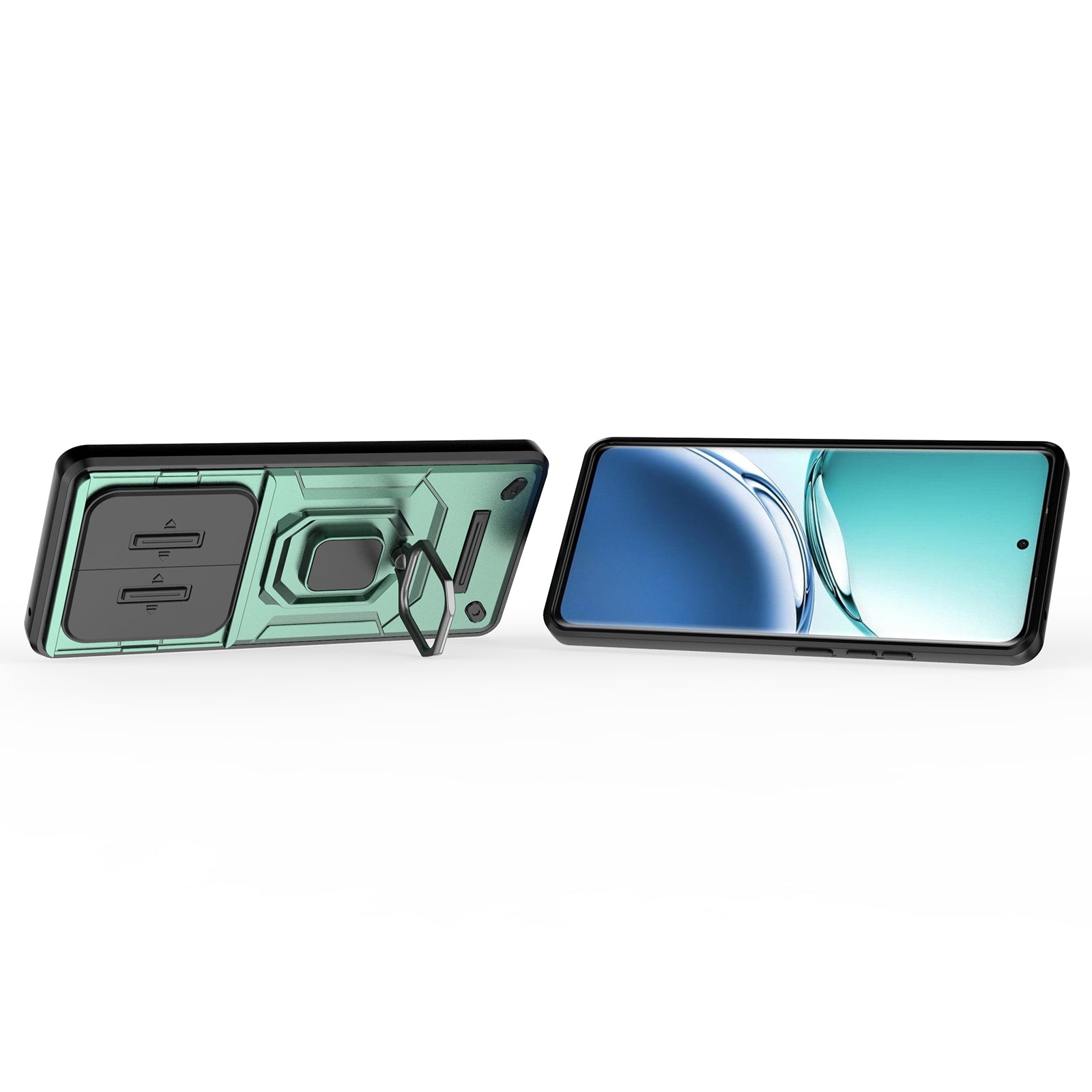 For Oppo F27 Pro+ 5G Case Kickstand PC+TPU Phone Shell with Lens Cover - Green