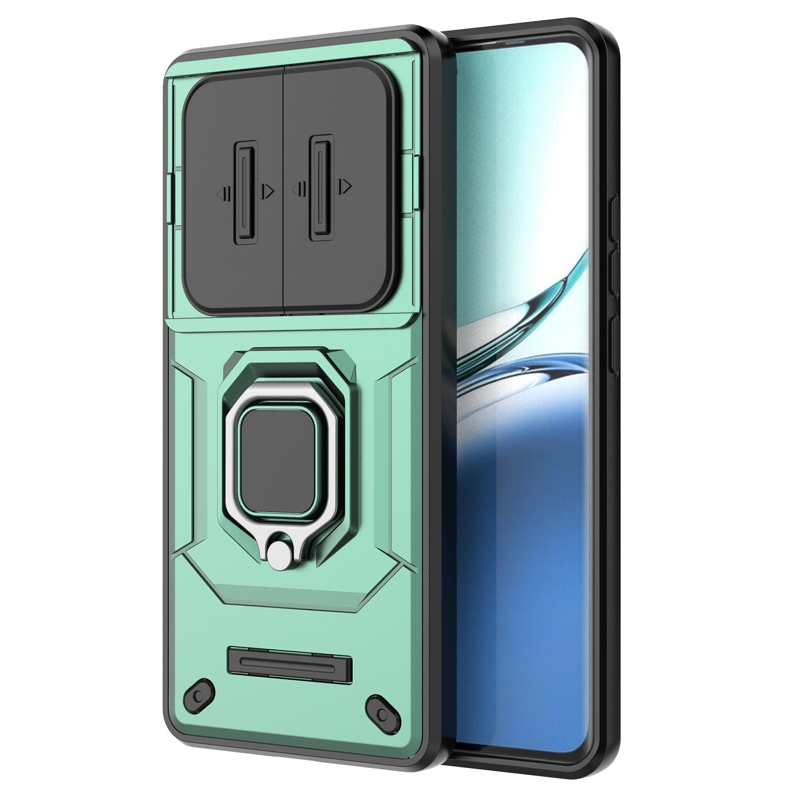 For Oppo F27 Pro+ 5G Case Kickstand PC+TPU Phone Shell with Lens Cover - Green