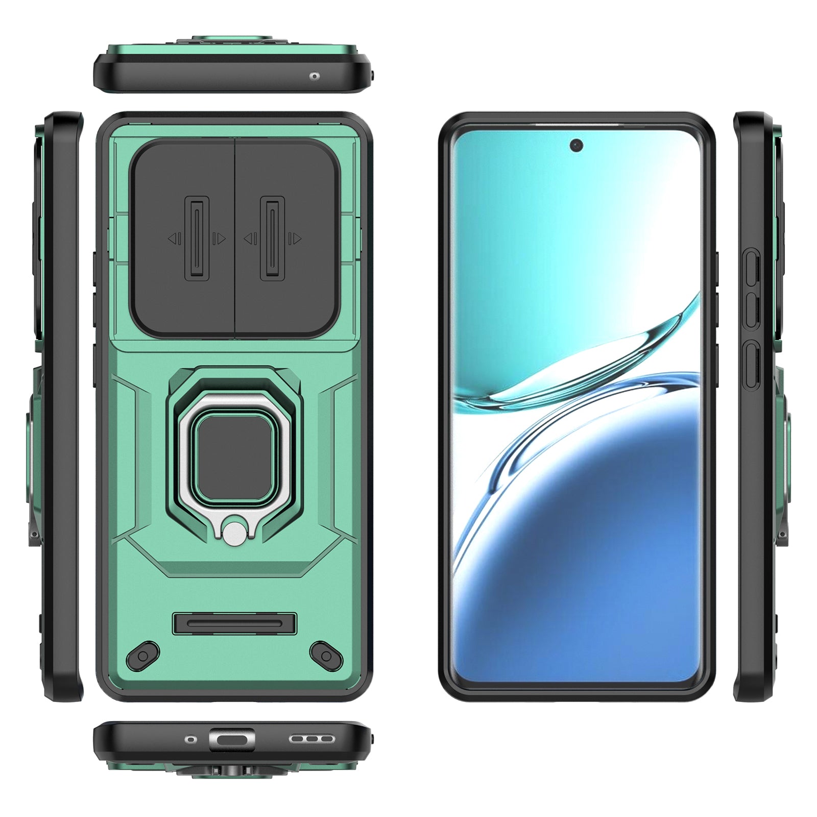 For Oppo F27 Pro+ 5G Case Kickstand PC+TPU Phone Shell with Lens Cover - Green