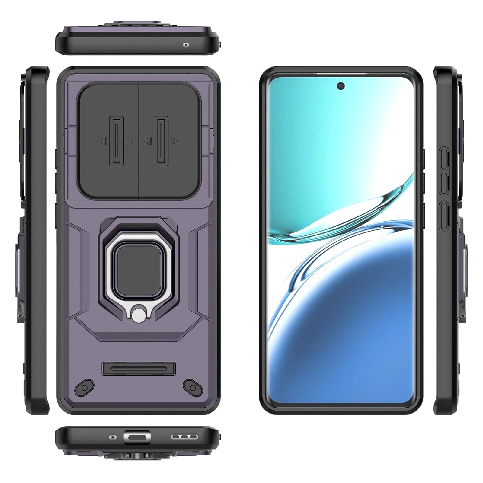 For Oppo F27 Pro+ 5G Case Kickstand PC+TPU Phone Shell with Lens Cover - Purple