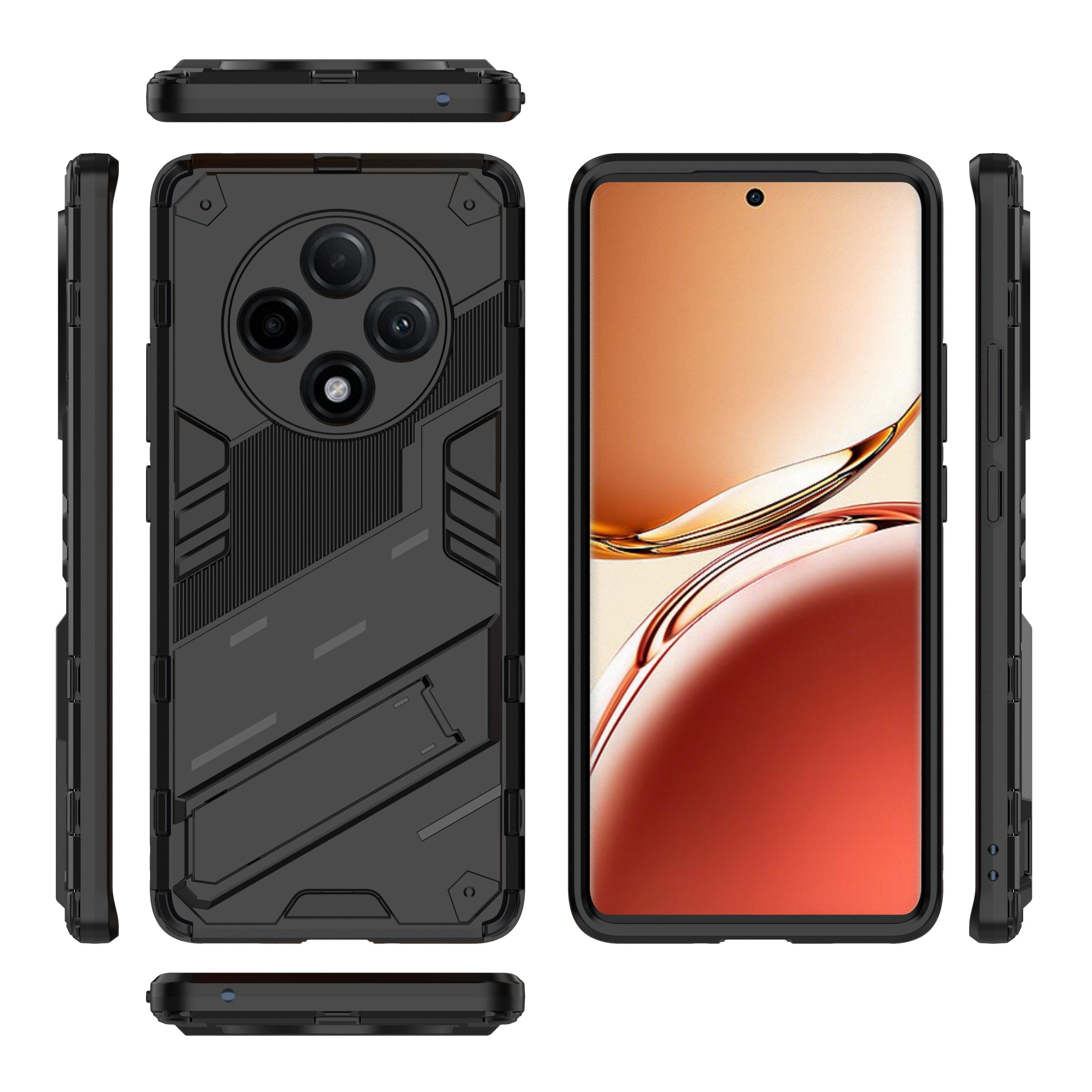 For Oppo F27 Pro+ 5G Case Kickstand Hybrid Hard PC Soft TPU Phone Cover - Black