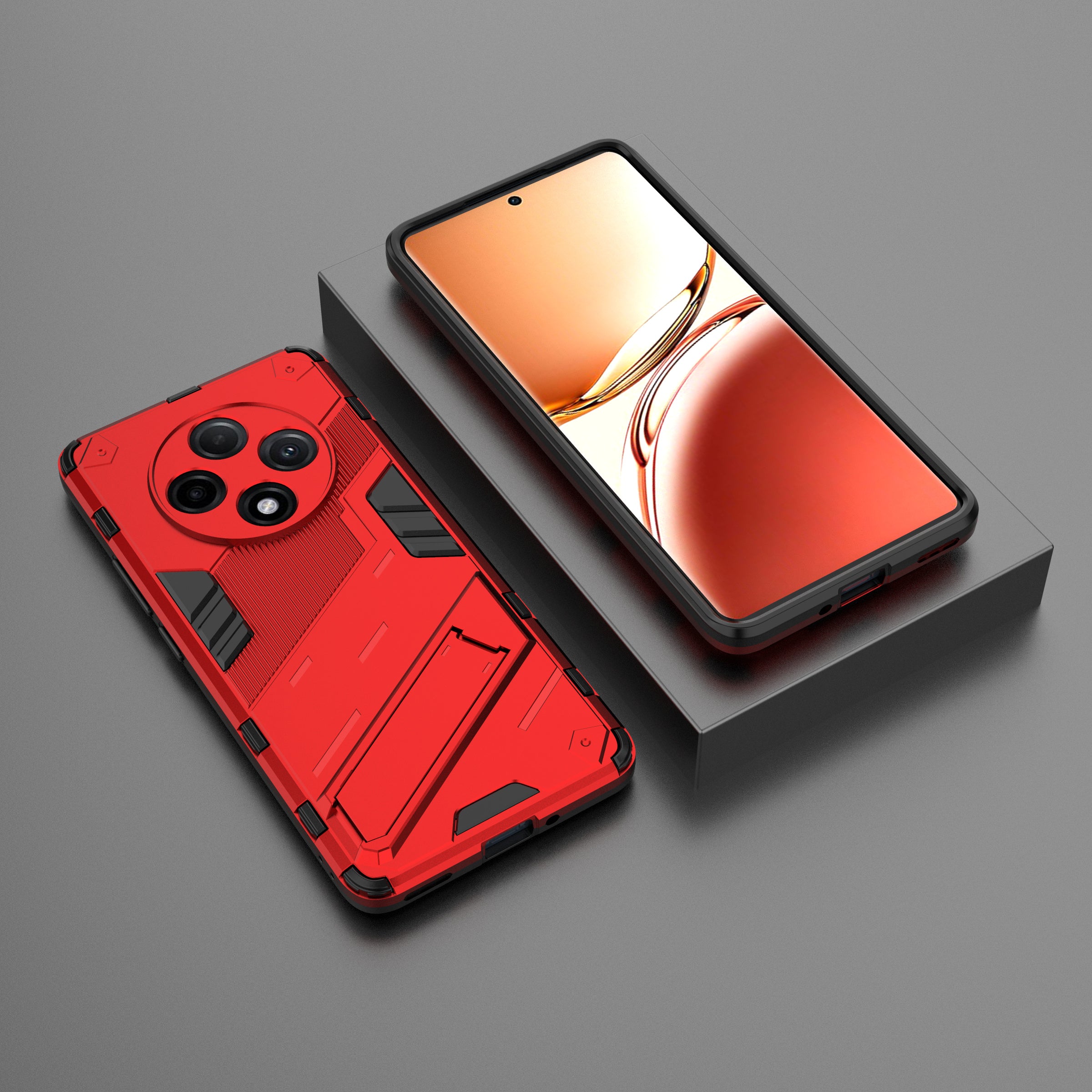 For Oppo F27 Pro+ 5G Case Kickstand Hybrid Hard PC Soft TPU Phone Cover - Red