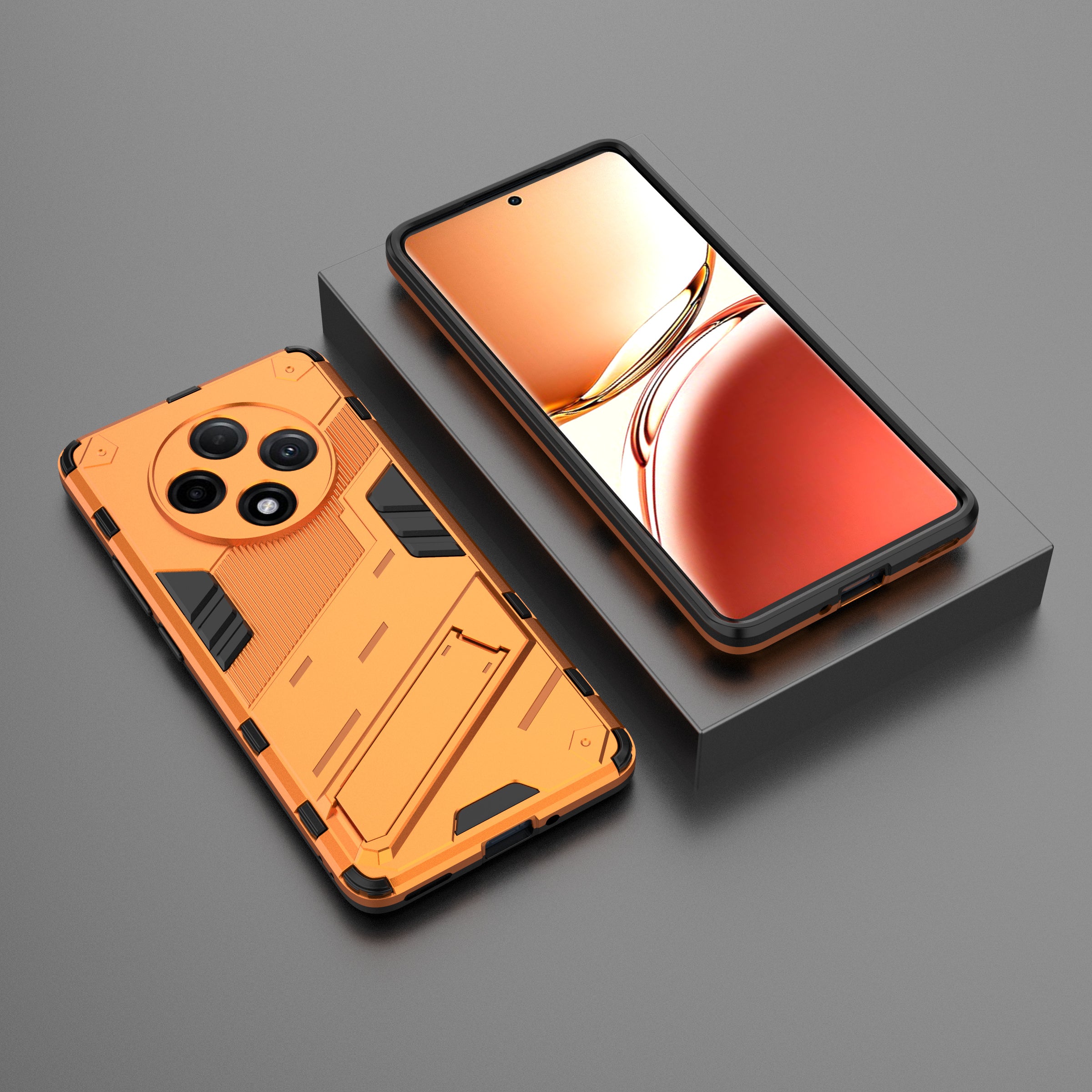 For Oppo F27 Pro+ 5G Case Kickstand Hybrid Hard PC Soft TPU Phone Cover - Orange