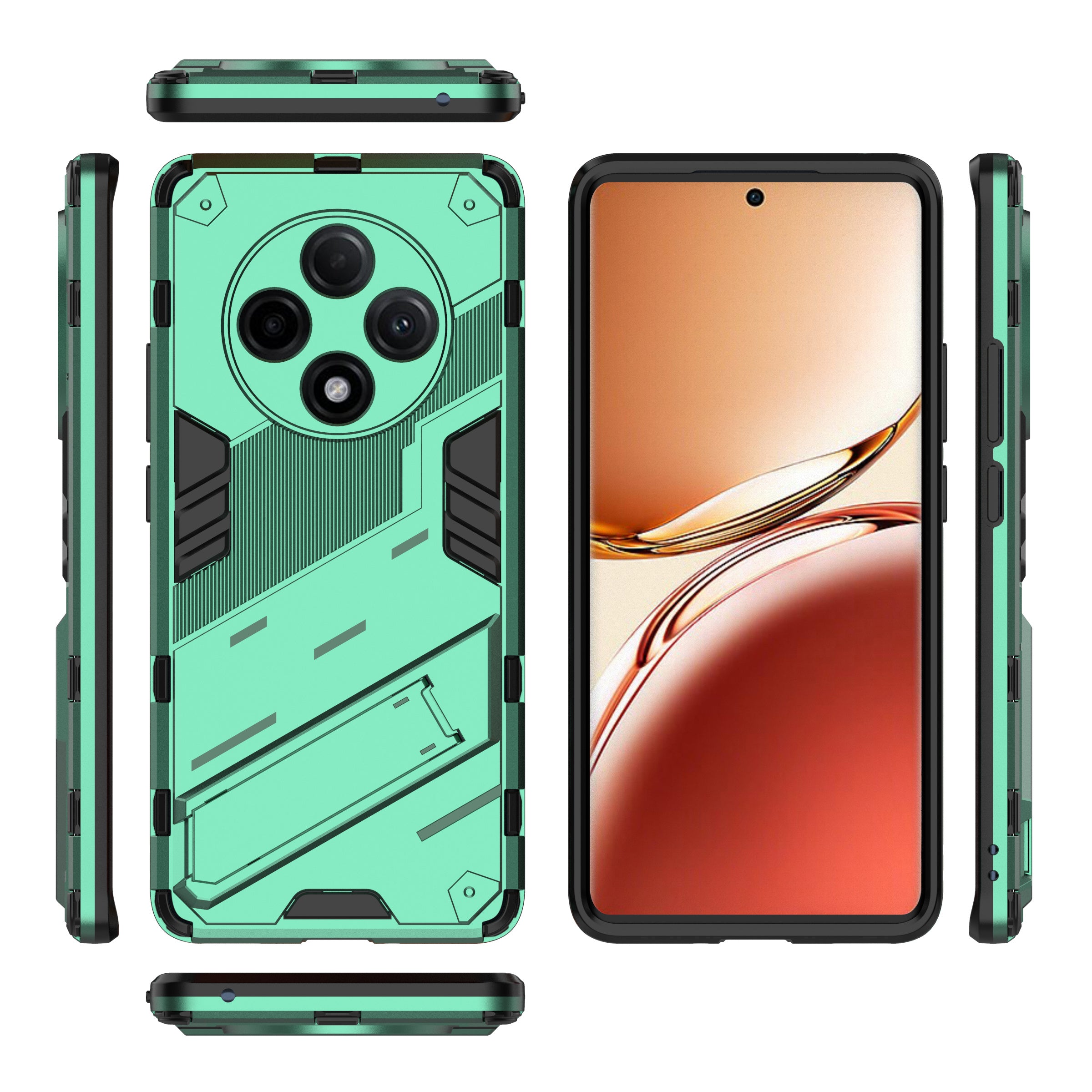 For Oppo F27 Pro+ 5G Case Kickstand Hybrid Hard PC Soft TPU Phone Cover - Green